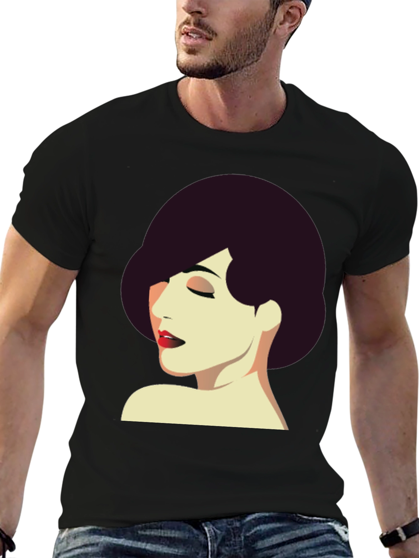 Retro Style Woman Graphic Tee - Black T-Shirt