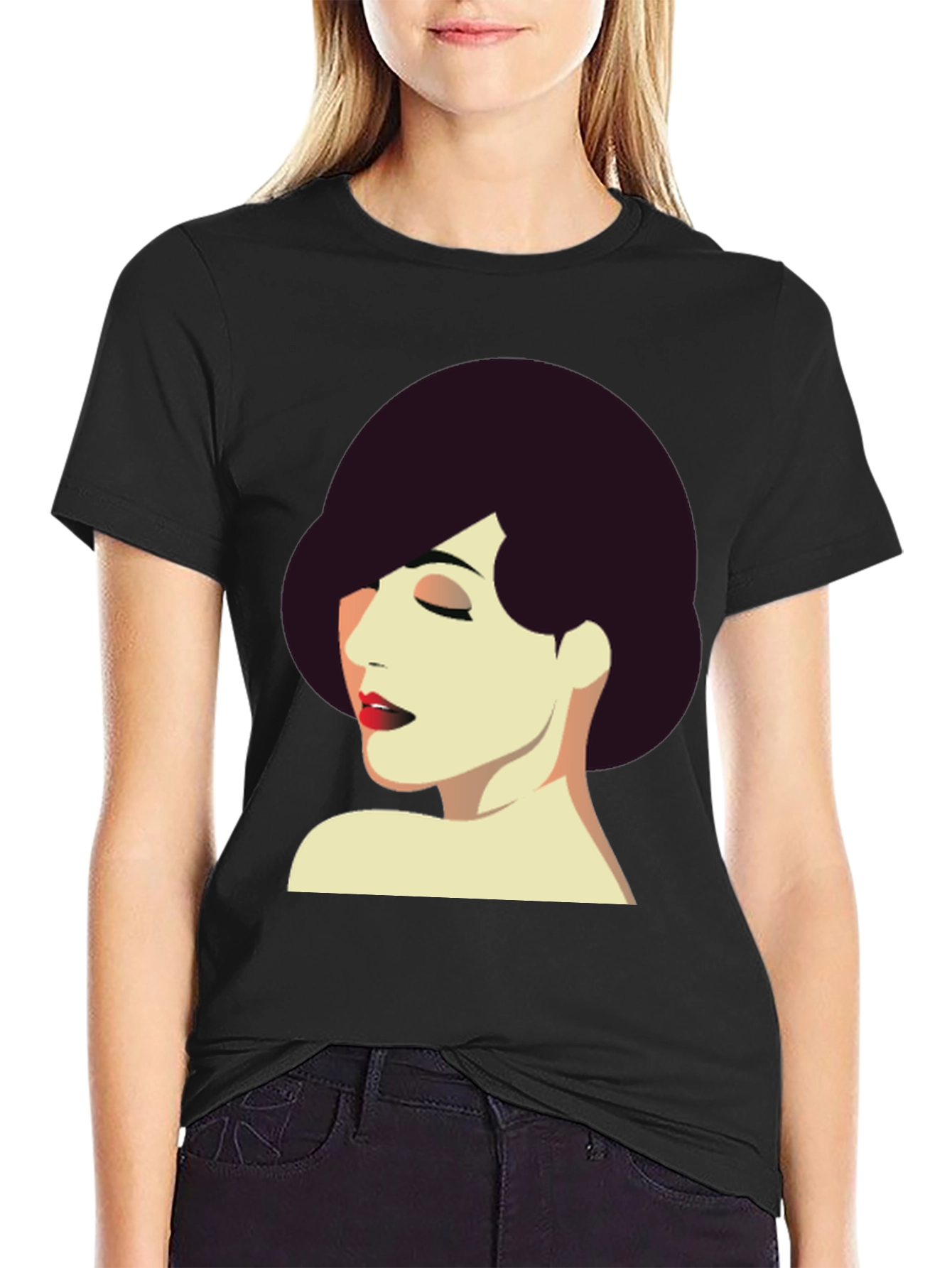 Retro Style Woman Graphic Tee - Black T-Shirt