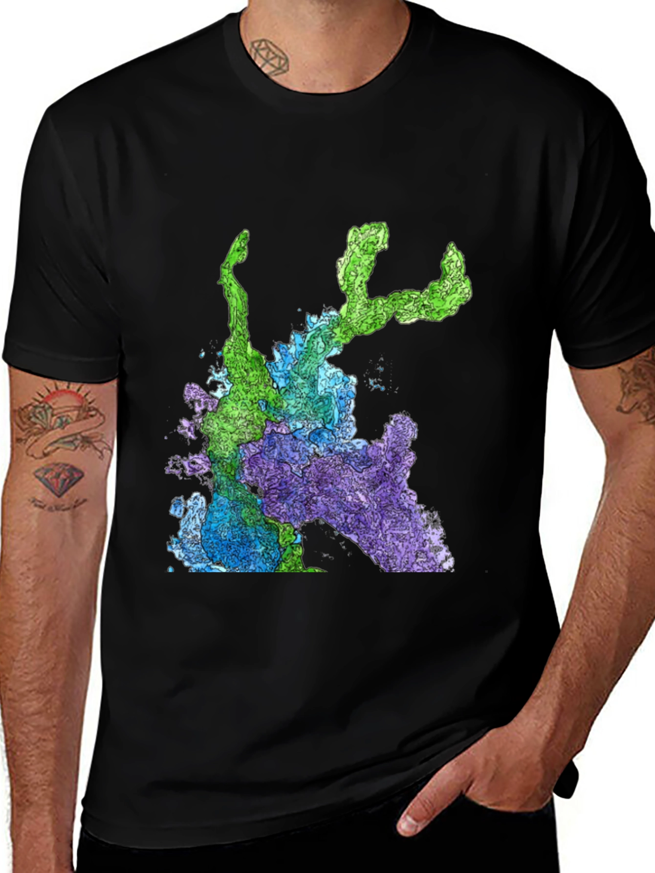 Abstract Art Graphic Print T-Shirt - Mens Black Tee