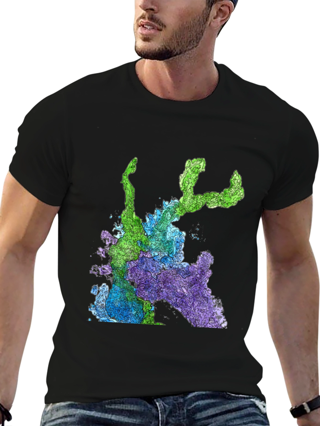 Abstract Art Graphic Print T-Shirt - Mens Black Tee
