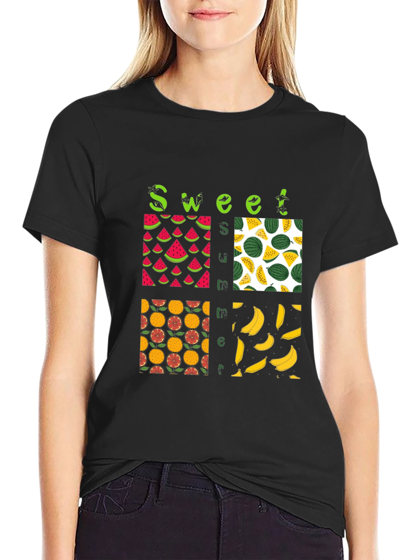 Sweet Summer Fruits Graphic Black T-Shirt