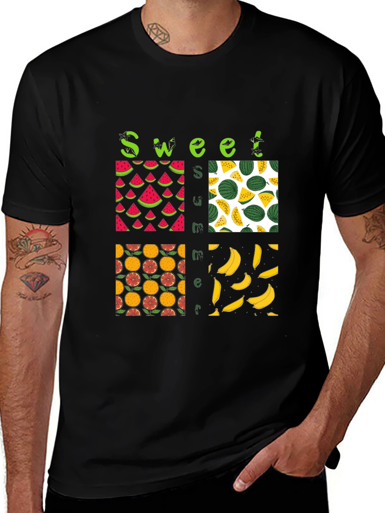 Sweet Summer Fruits Graphic Black T-Shirt