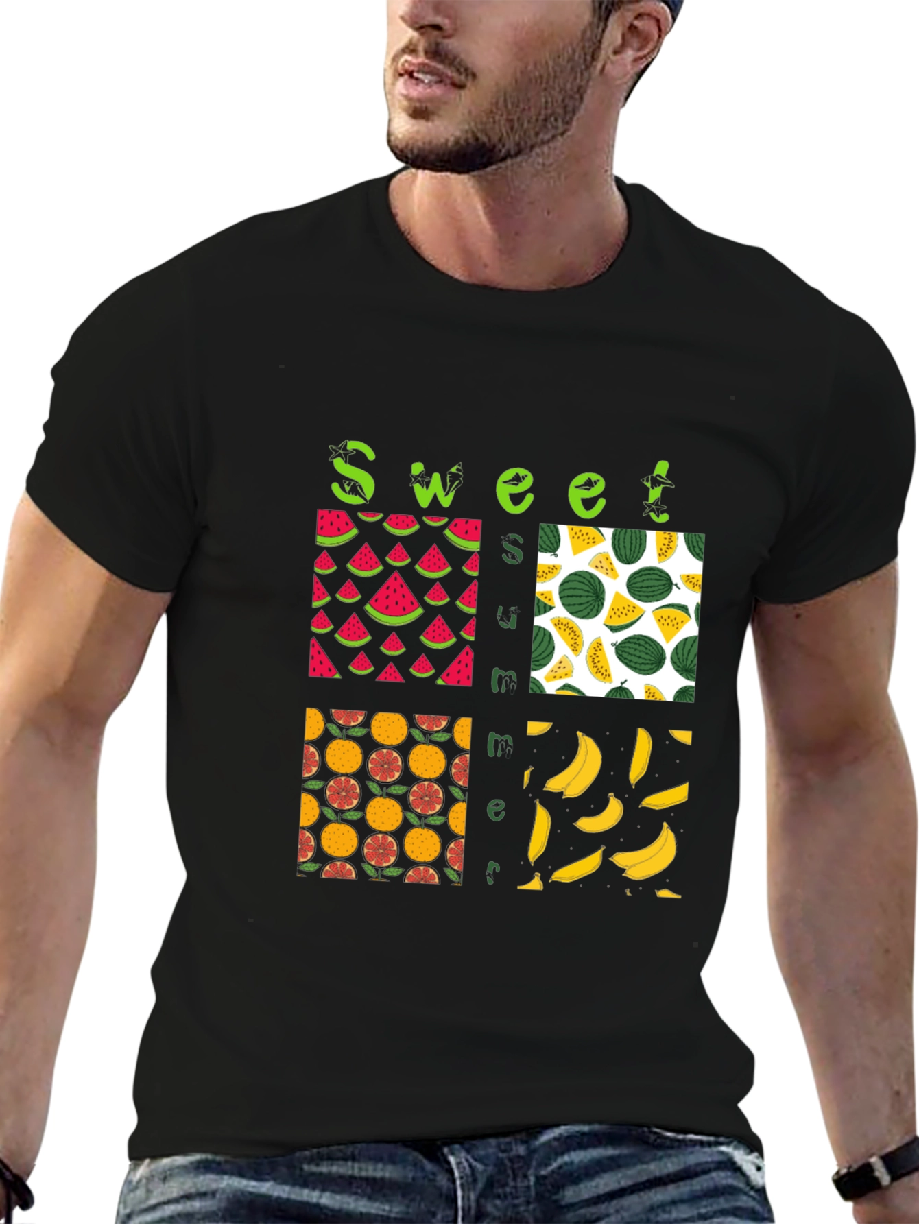 Sweet Summer Fruits Graphic Black T-Shirt