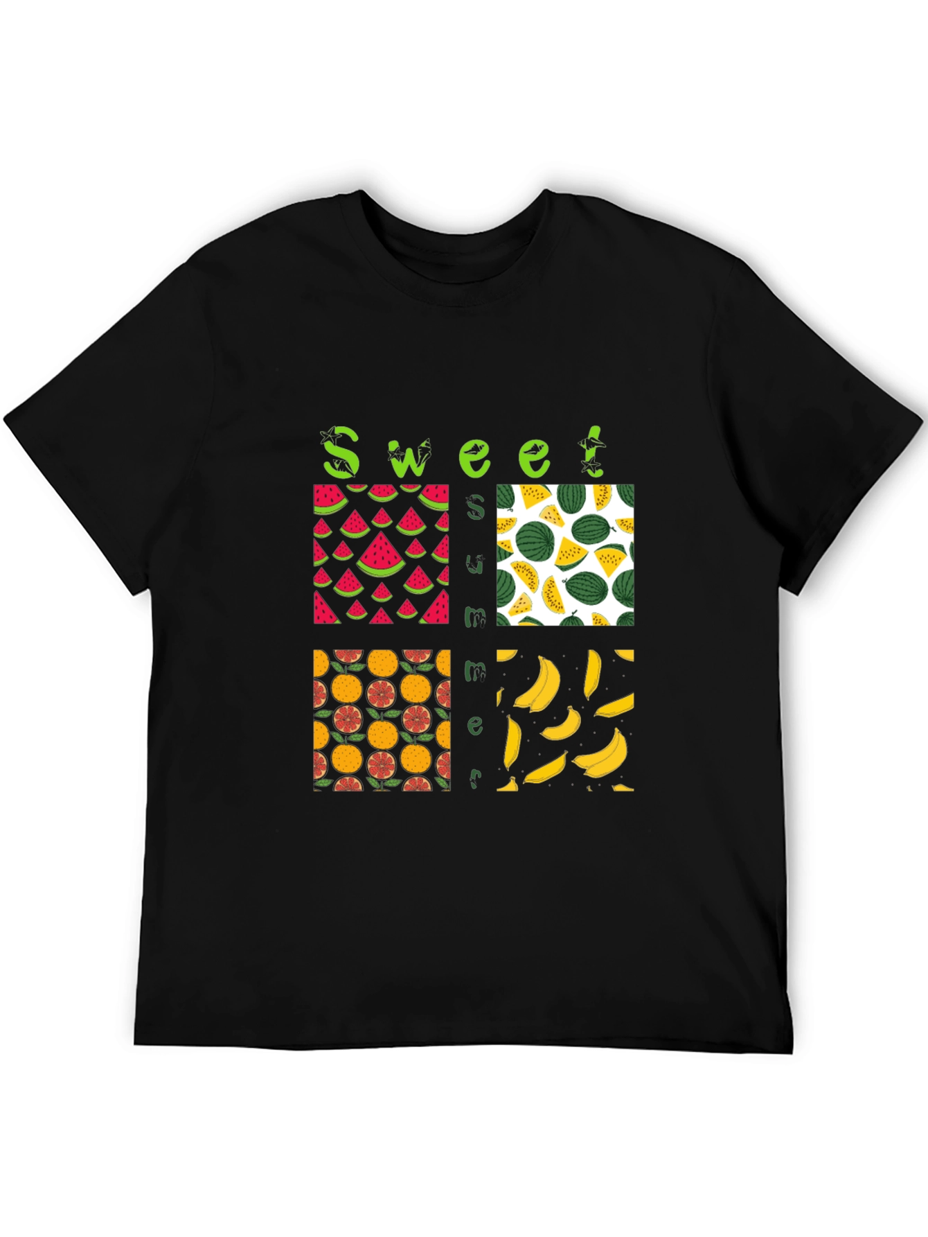 Sweet Summer Fruits Graphic Black T-Shirt