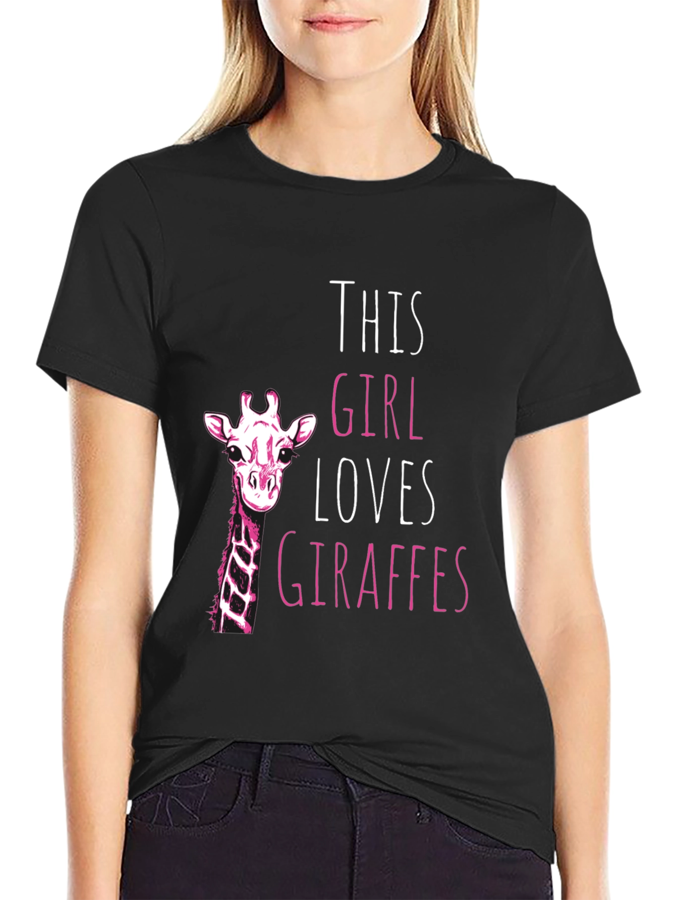 Giraffe Lover Black T-Shirt for Women