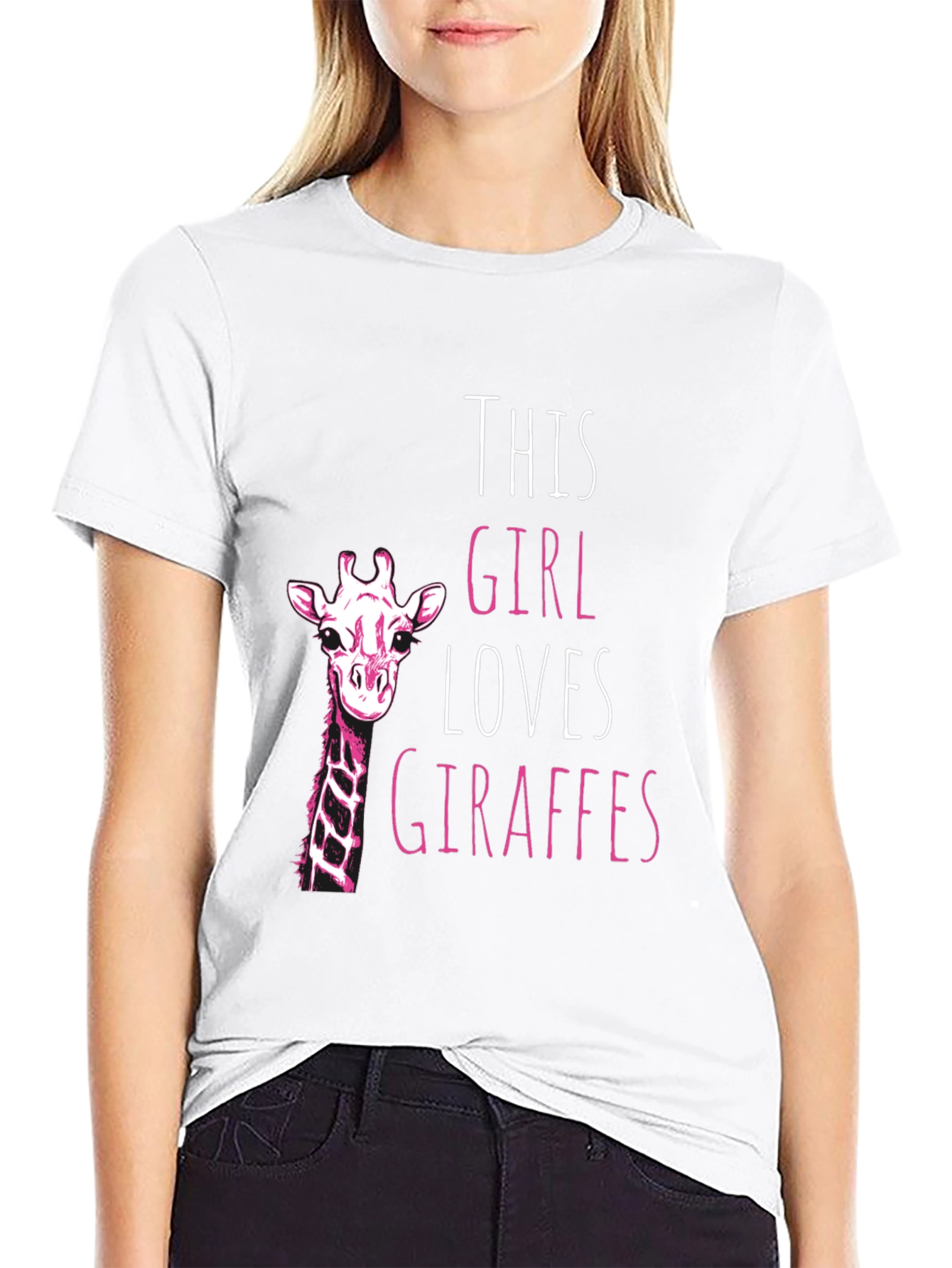 Giraffe Lover Black T-Shirt for Women