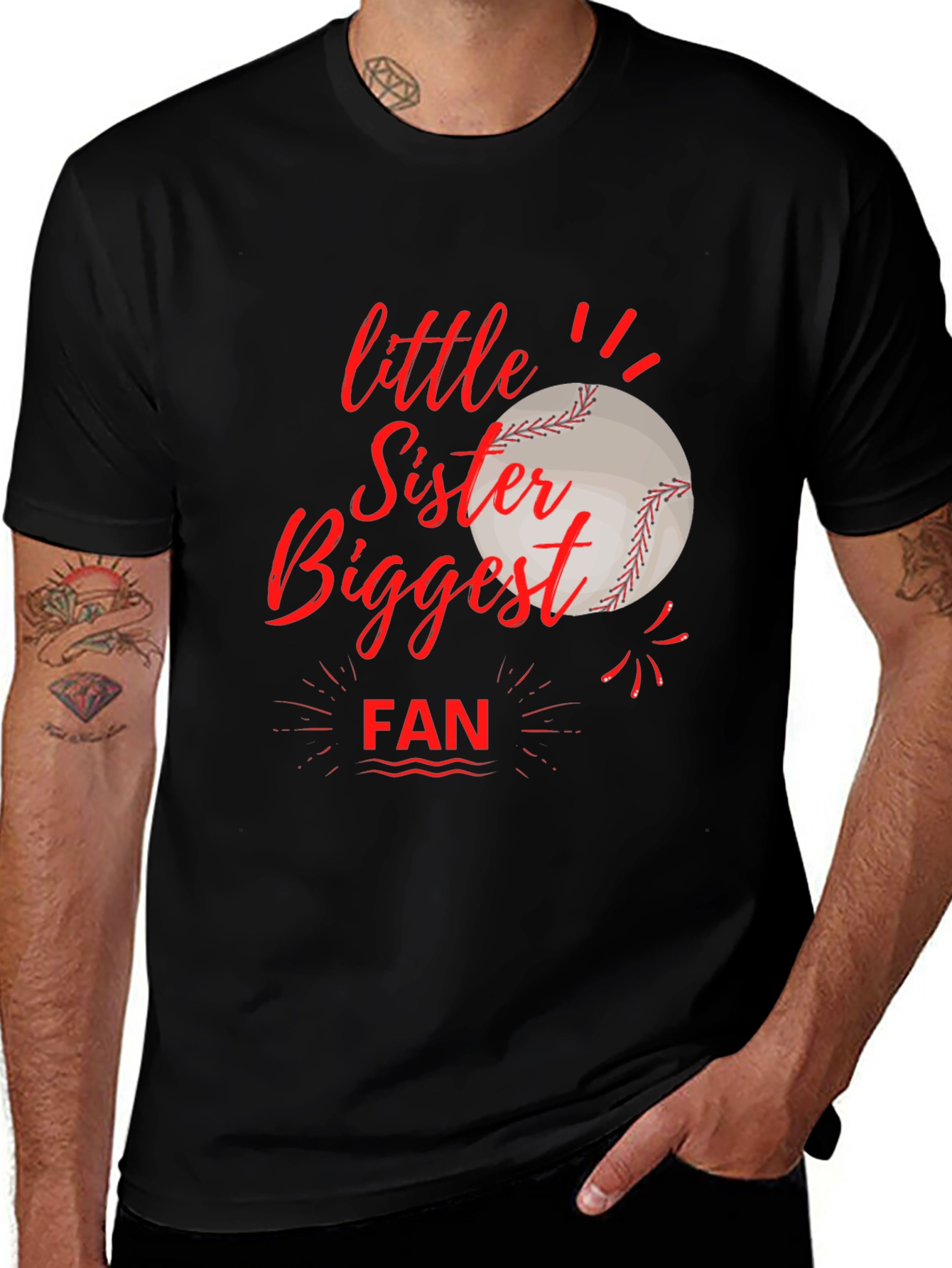 Little Sister Biggest Fan Baseball T-Shirt