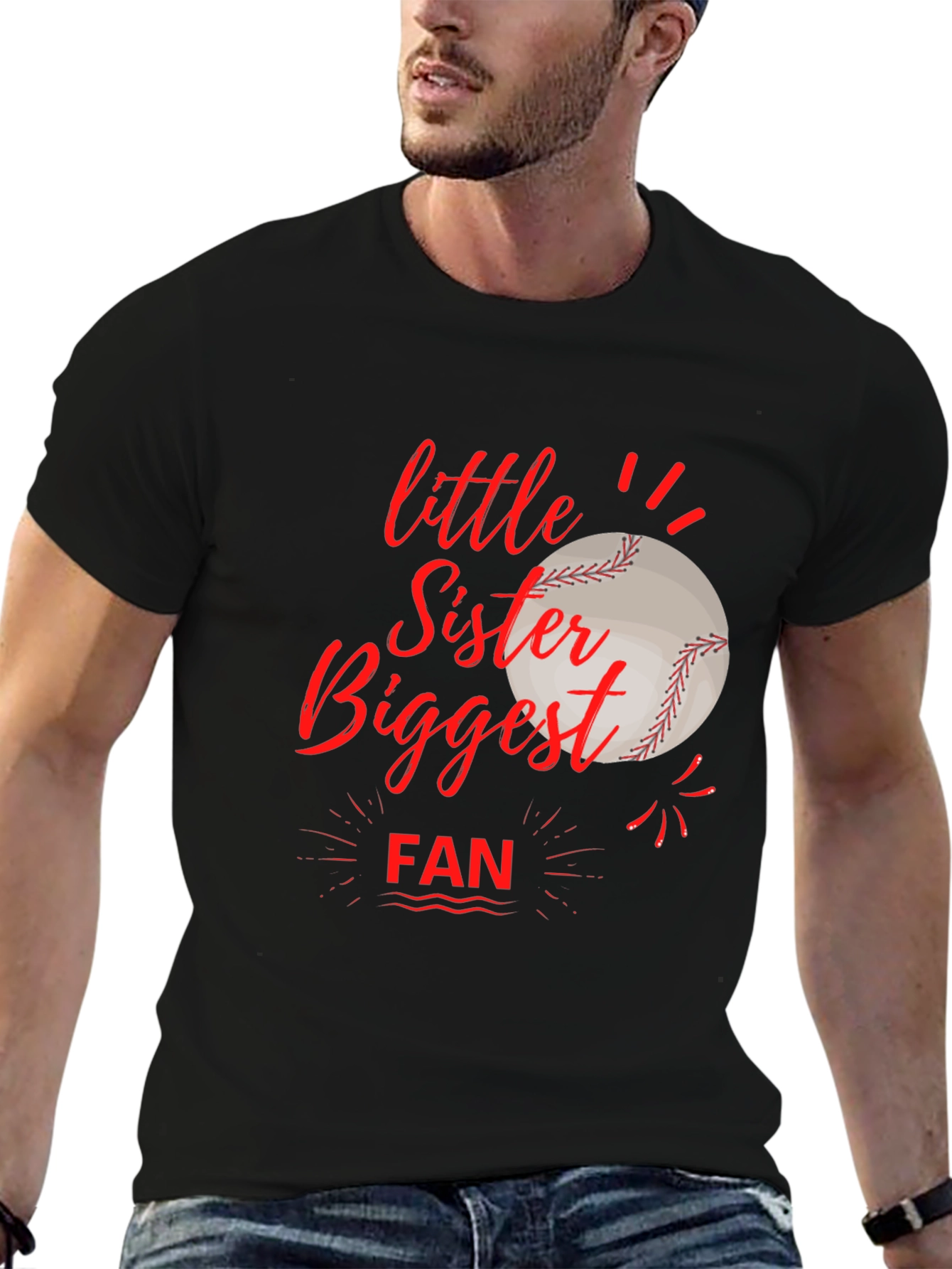 Little Sister Biggest Fan Baseball T-Shirt