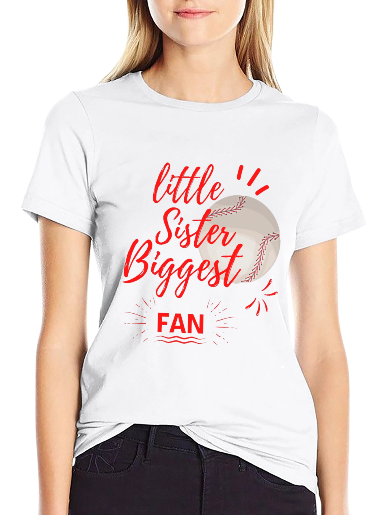 Little Sister Biggest Fan Baseball T-Shirt
