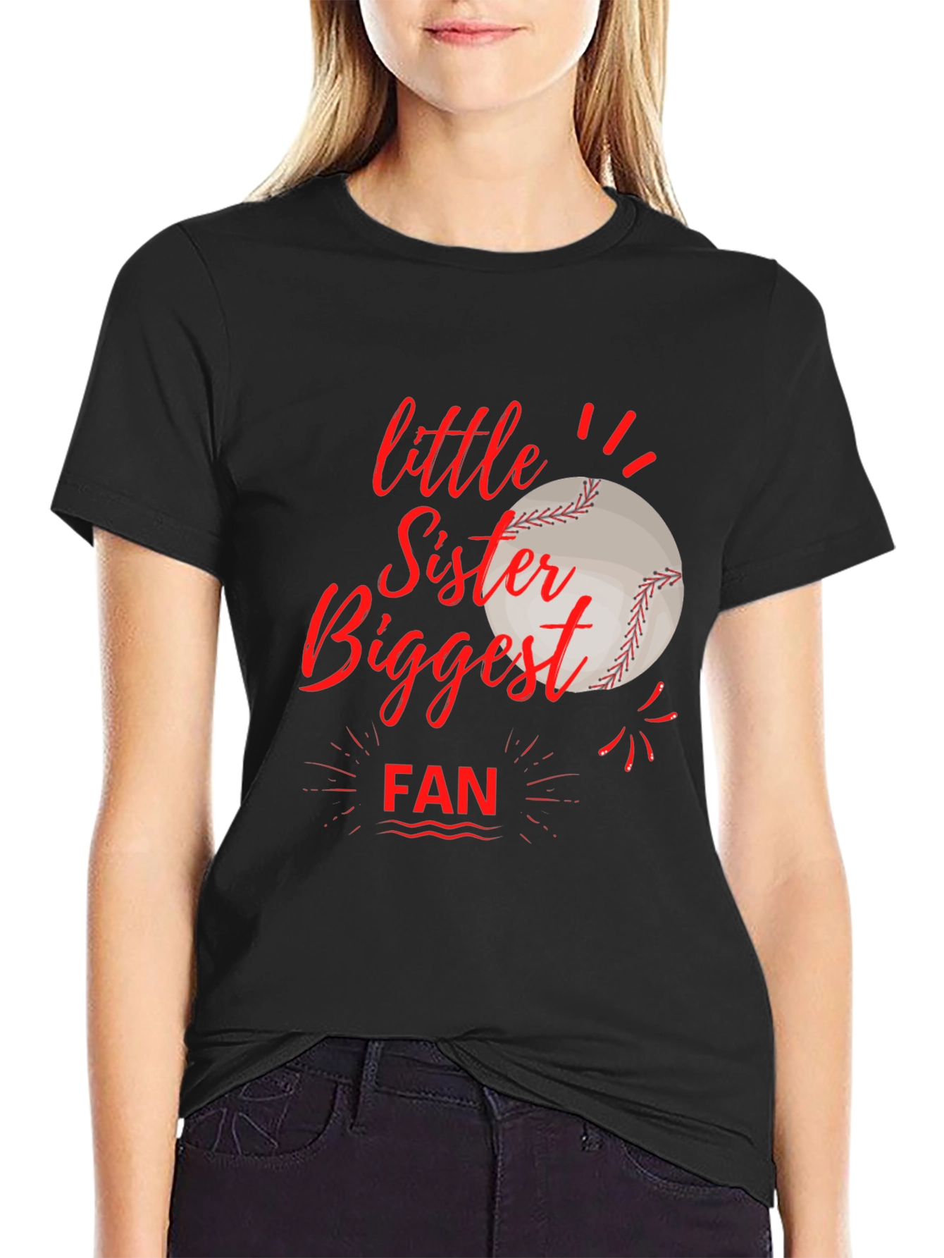 Little Sister Biggest Fan Baseball T-Shirt