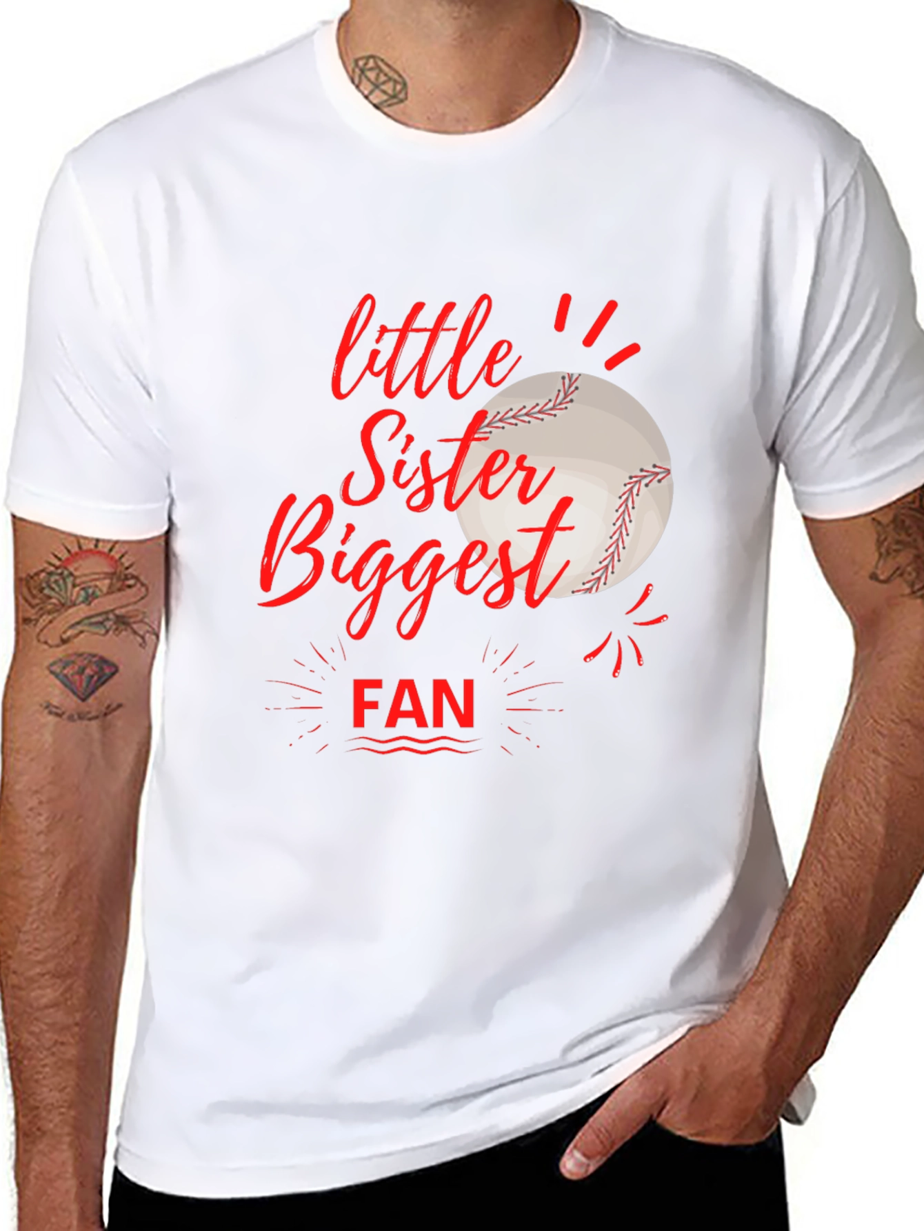 Little Sister Biggest Fan Baseball T-Shirt