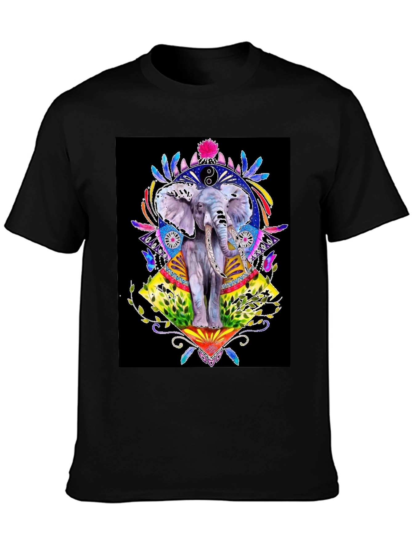 Elephant Art Graphic T-Shirt - Unisex Black Tee