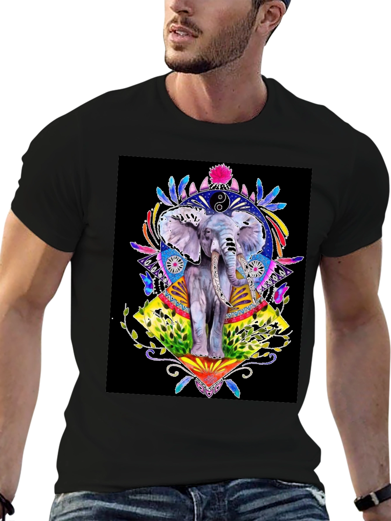Elephant Art Graphic T-Shirt - Unisex Black Tee