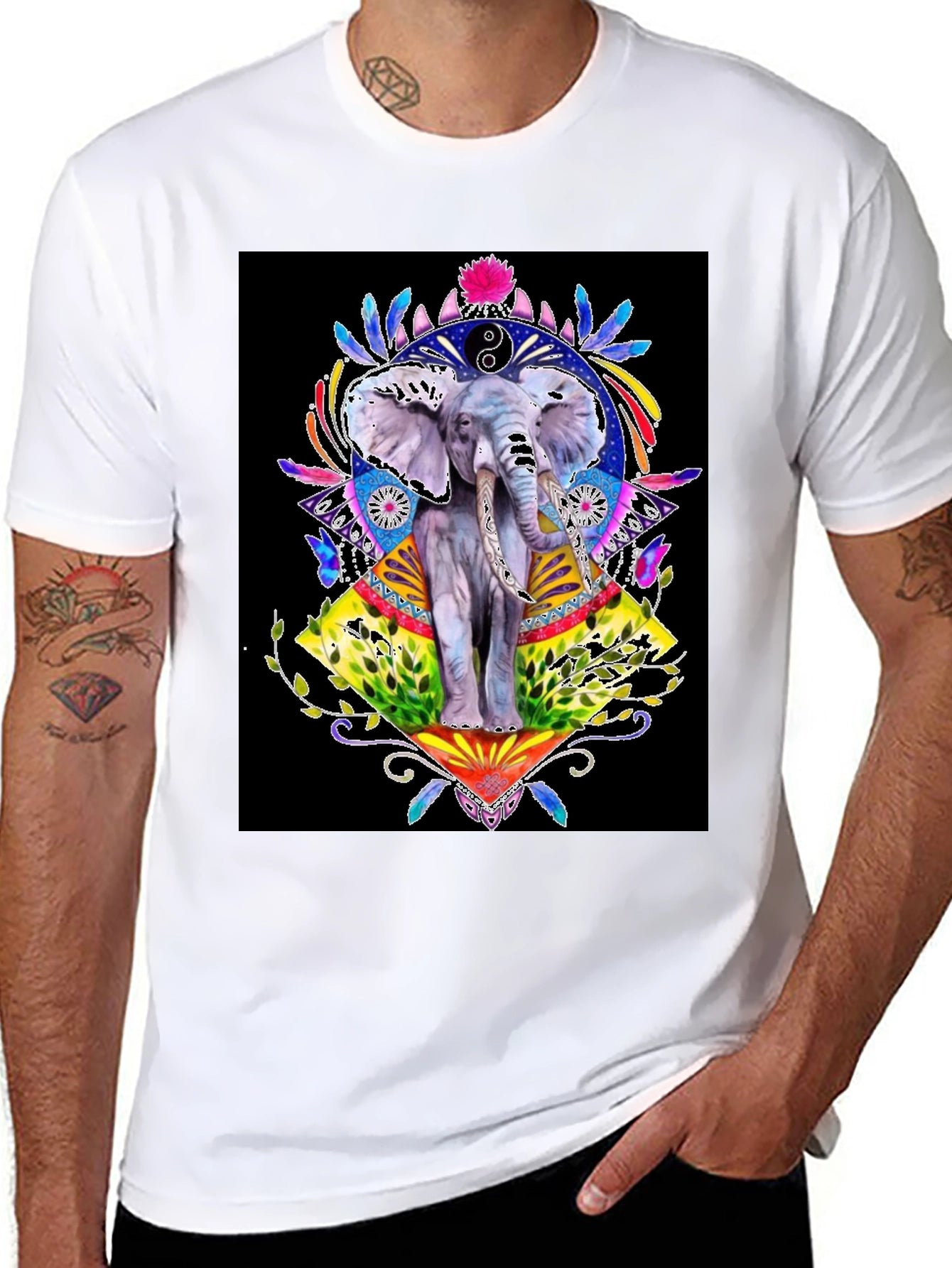 Elephant Art Graphic T-Shirt - Unisex Black Tee