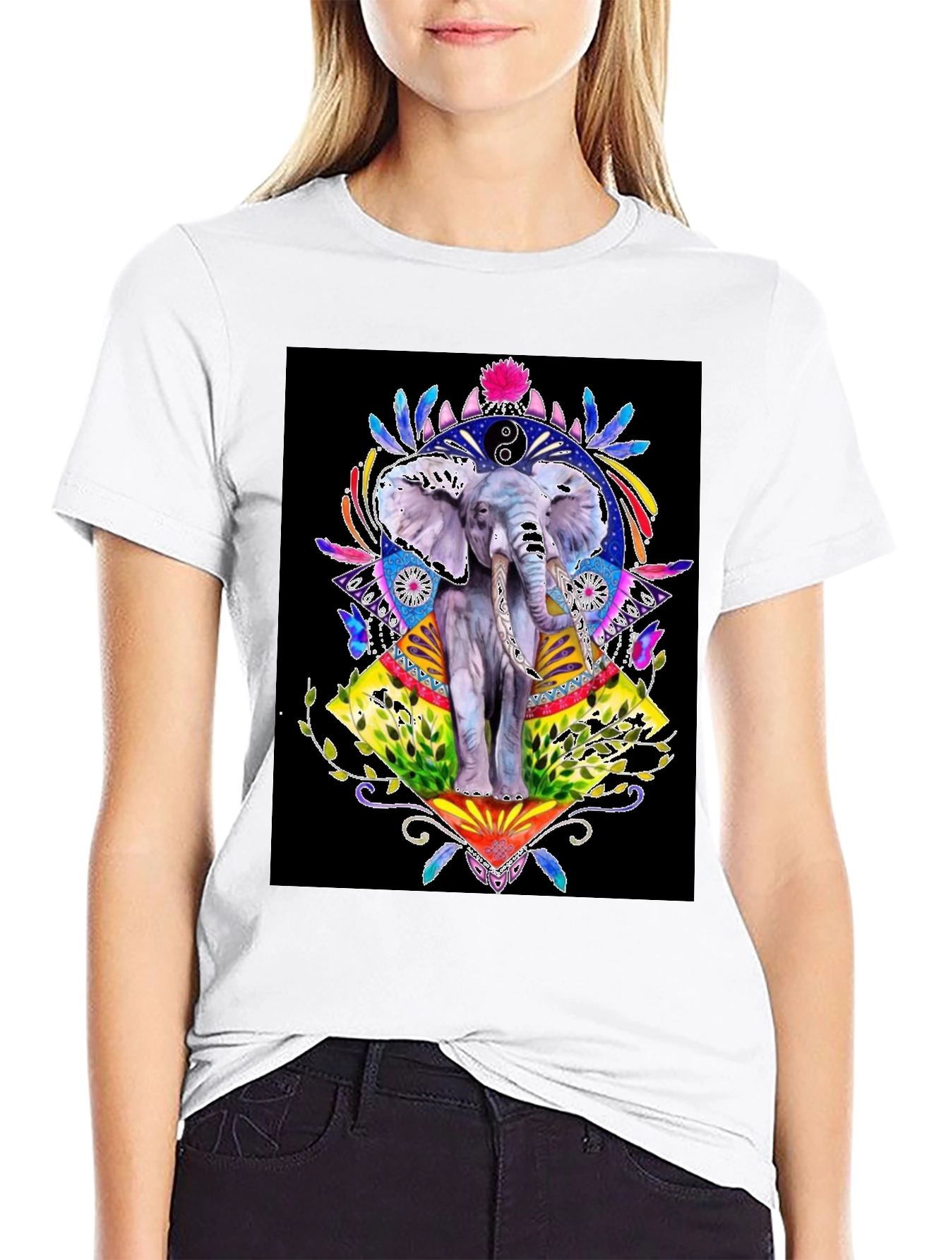 Elephant Art Graphic T-Shirt - Unisex Black Tee