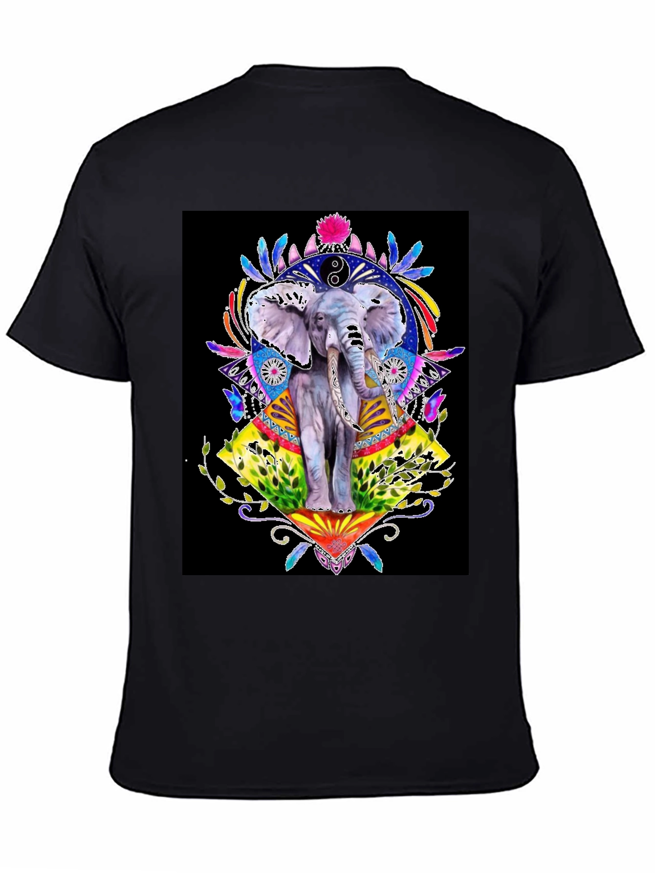 Elephant Art Graphic T-Shirt - Unisex Black Tee