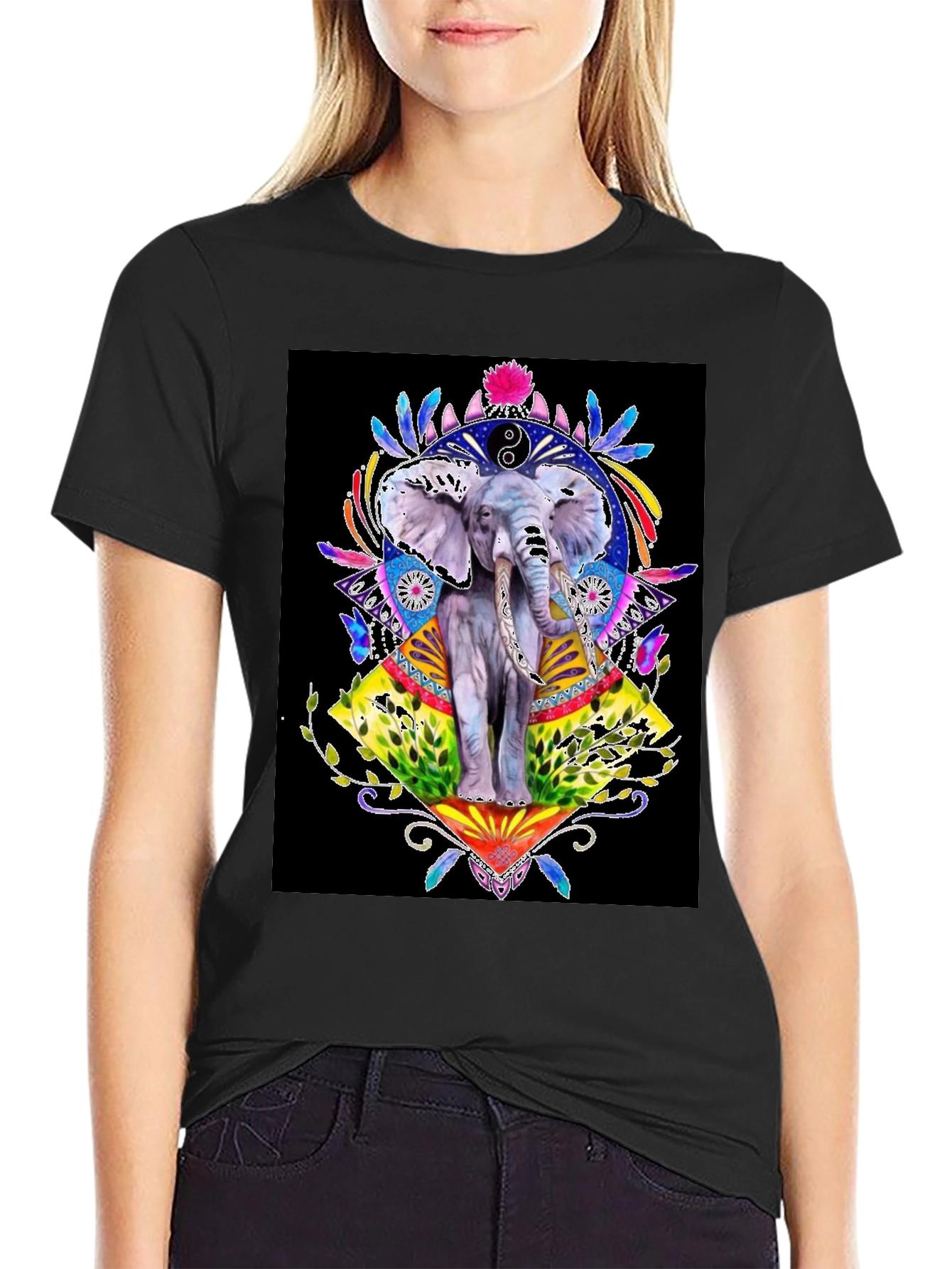 Elephant Art Graphic T-Shirt - Unisex Black Tee