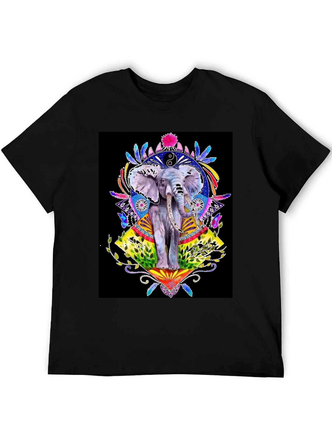 Elephant Art Graphic T-Shirt - Unisex Black Tee