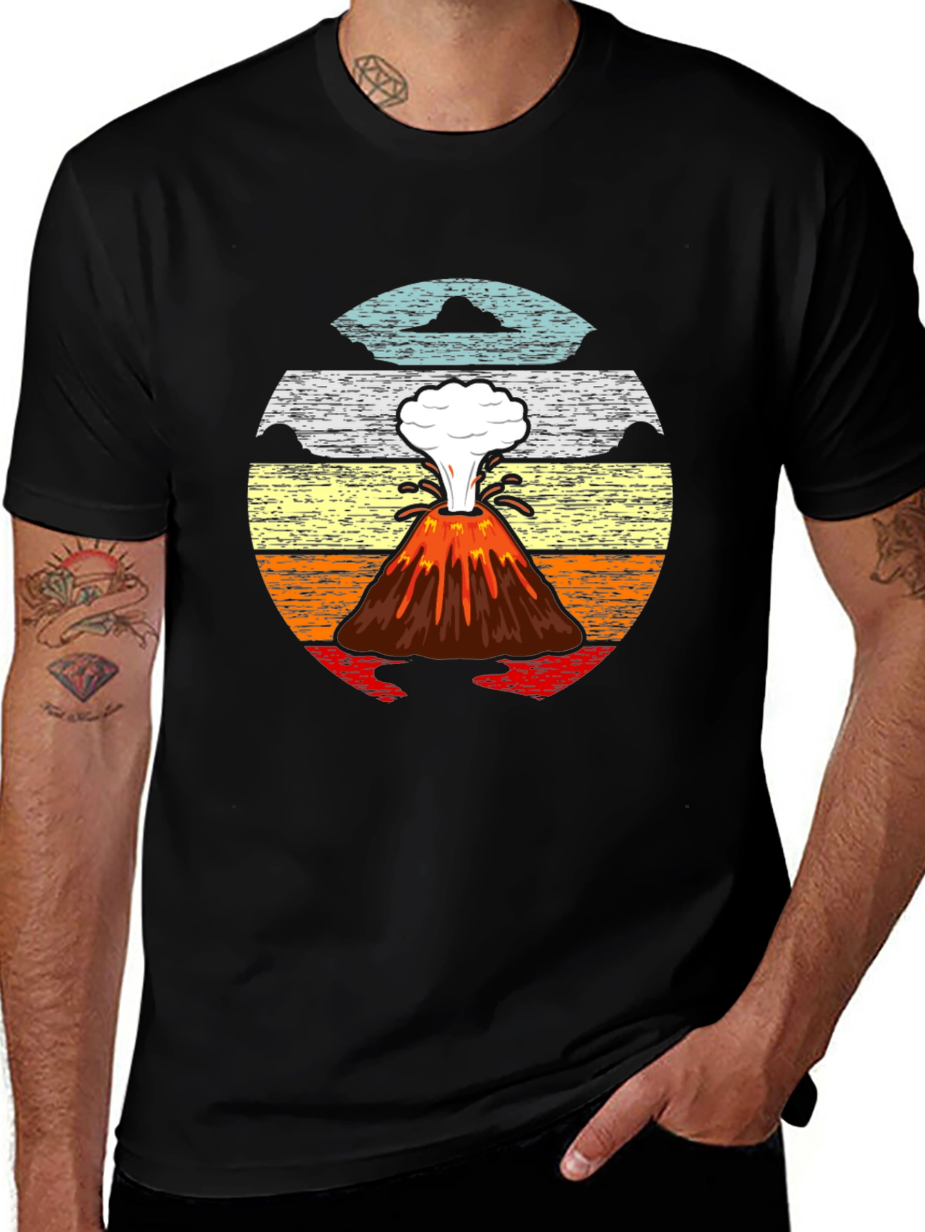 Volcano Sunset Graphic Tee - Retro Style