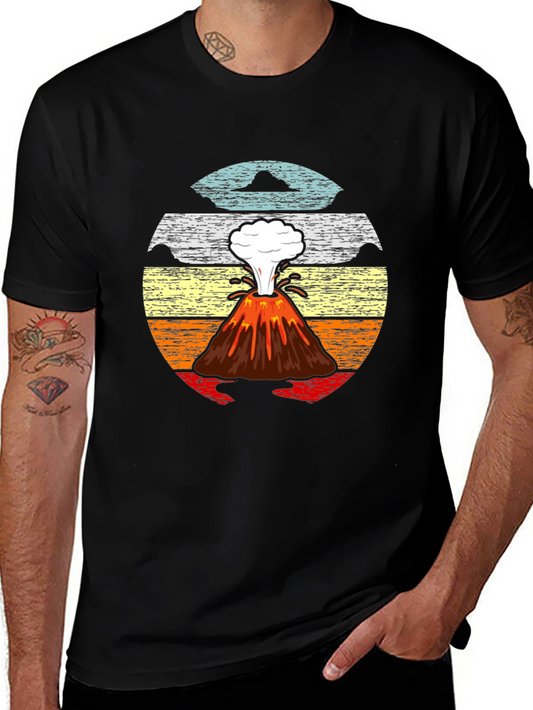 Volcano Sunset Graphic Tee - Retro Style