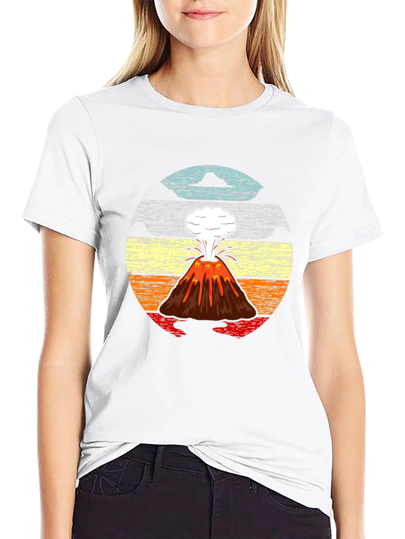 Volcano Sunset Graphic Tee - Retro Style