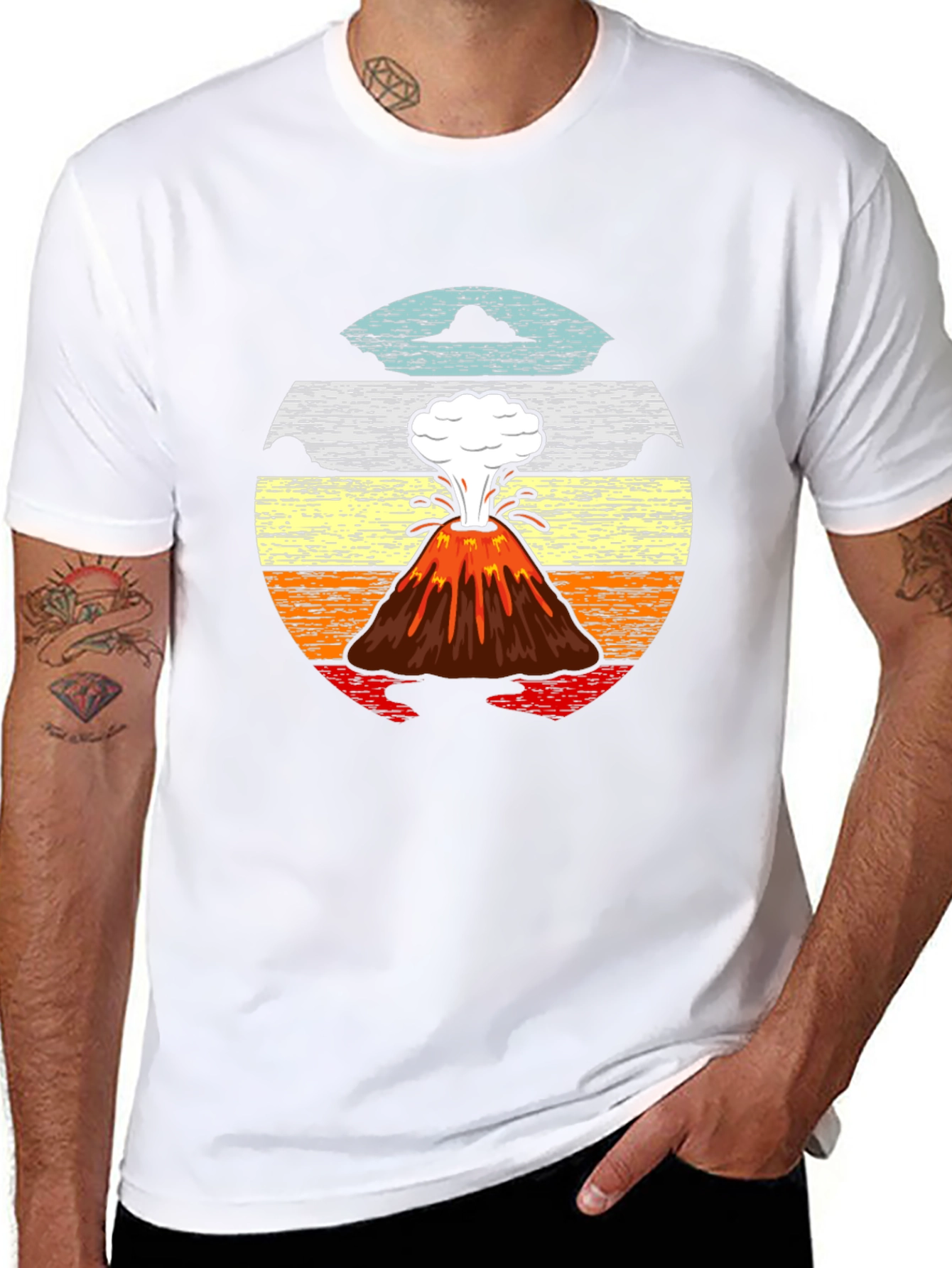Volcano Sunset Graphic Tee - Retro Style