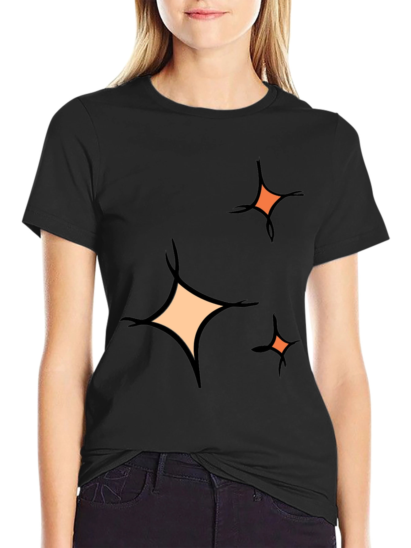 Sparkle Graphic Tee - Black Cotton Blend Casual