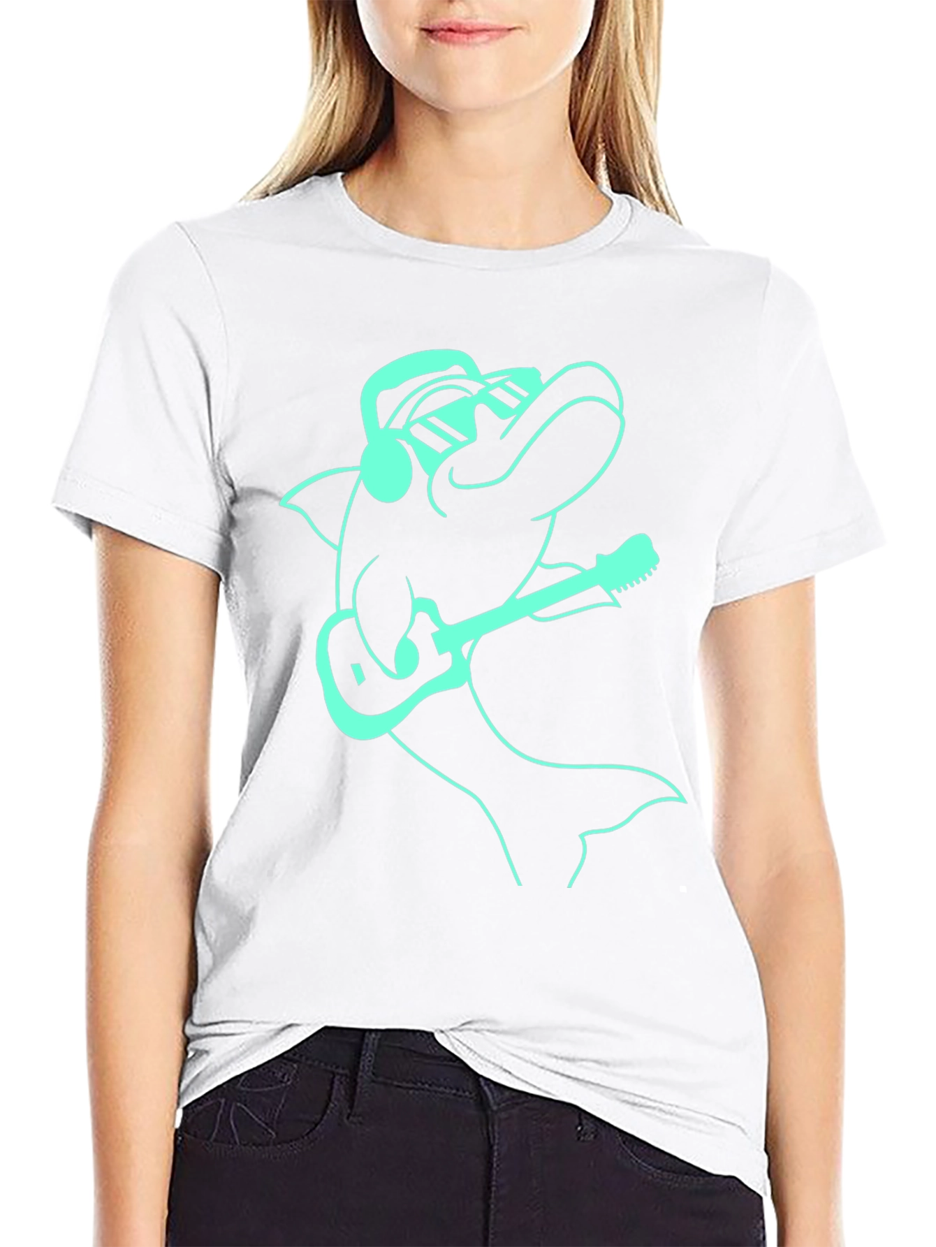 Cool Dolphin Guitarist Graphic Tee - Black