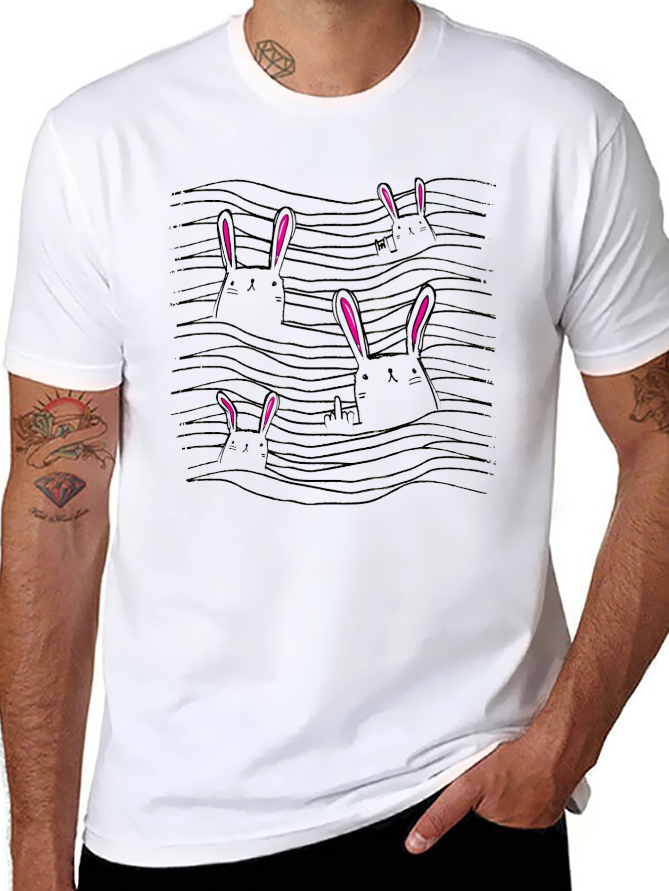Bunny Wave T-Shirt - Black Cotton Tee