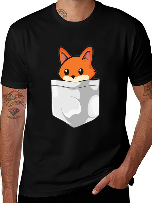 Fox in Pocket Graphic Tee - Mens Casual Crew Neck T-Shirt