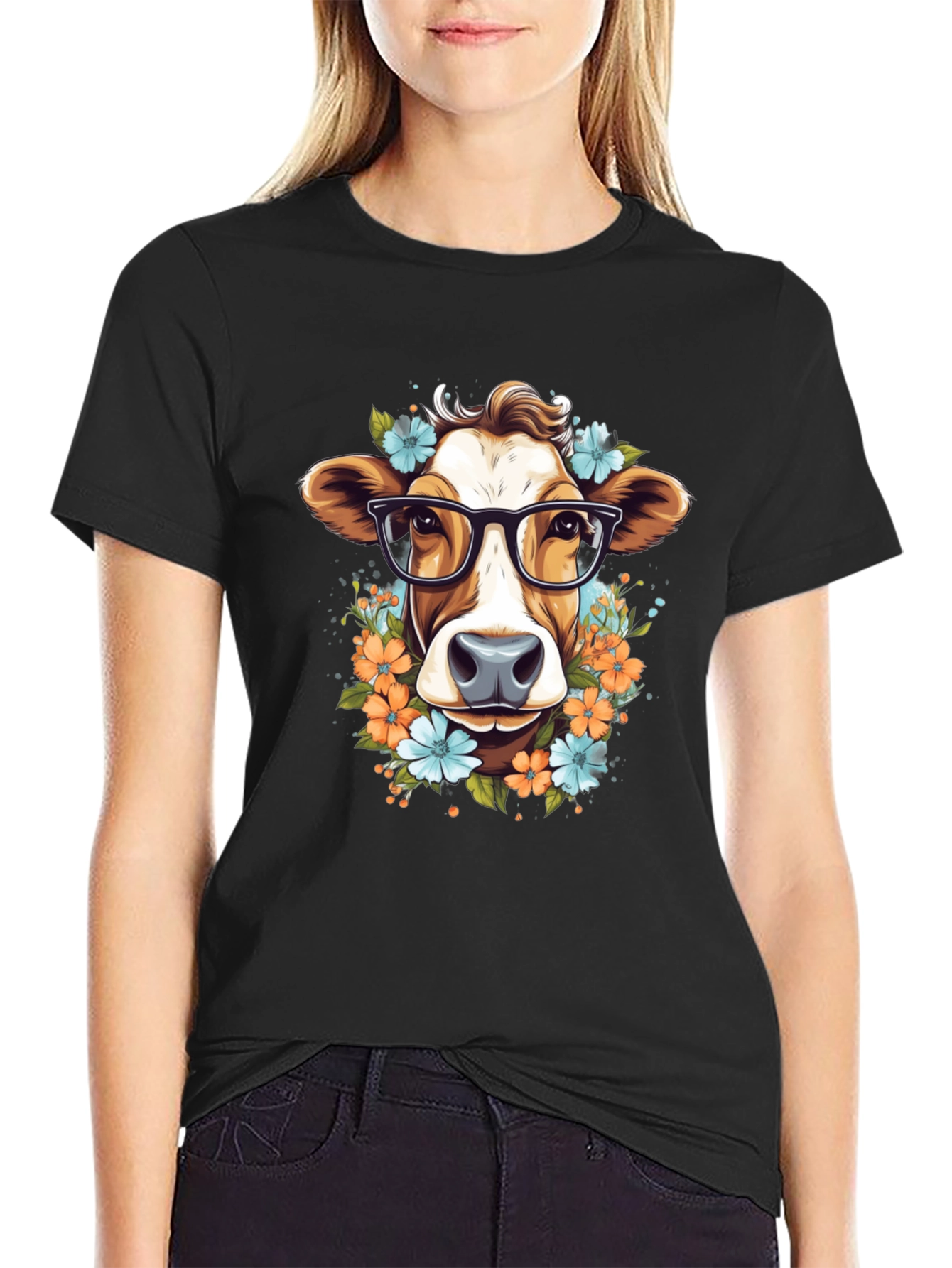 Cow with Glasses Graphic Tee