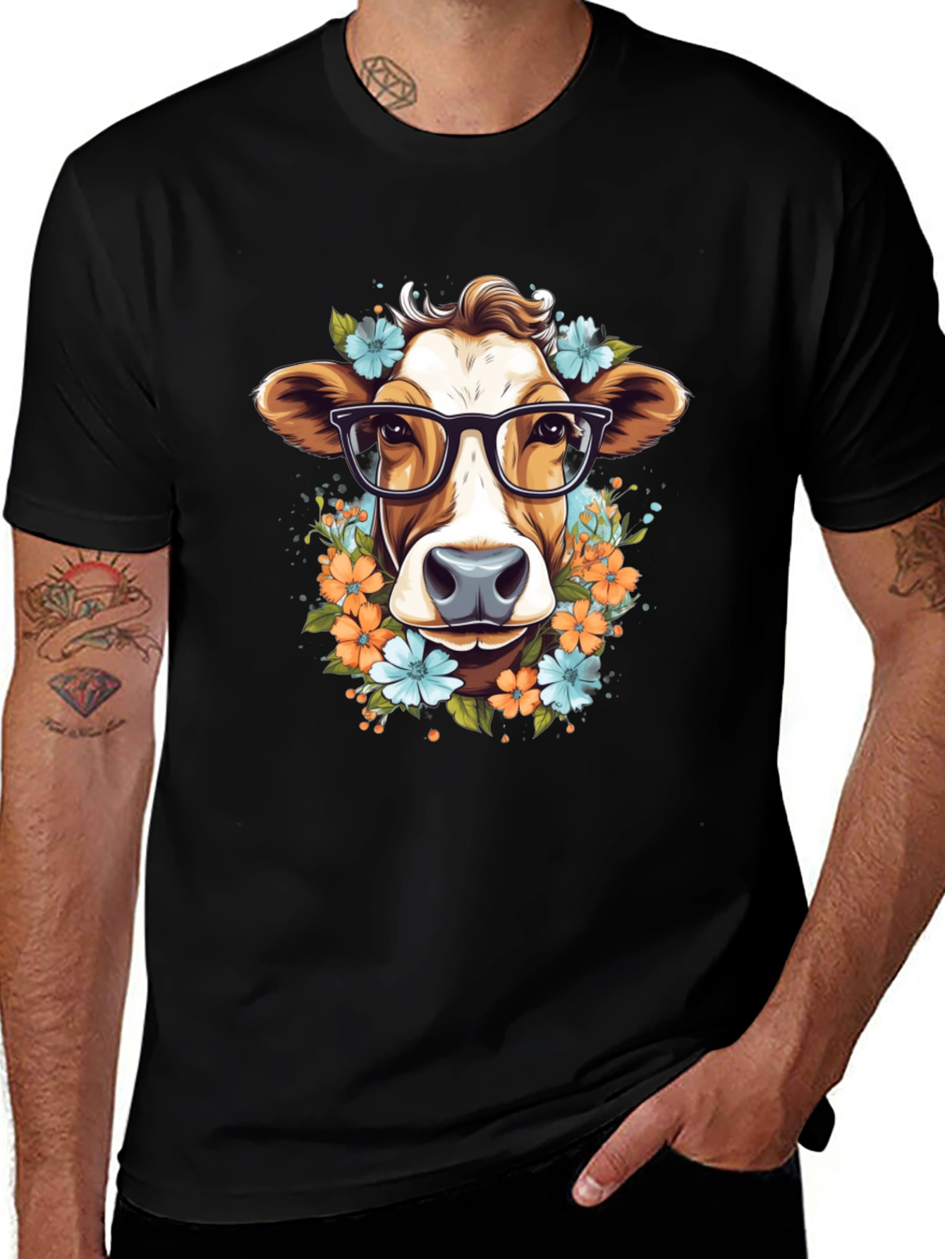 Cow with Glasses Graphic Tee