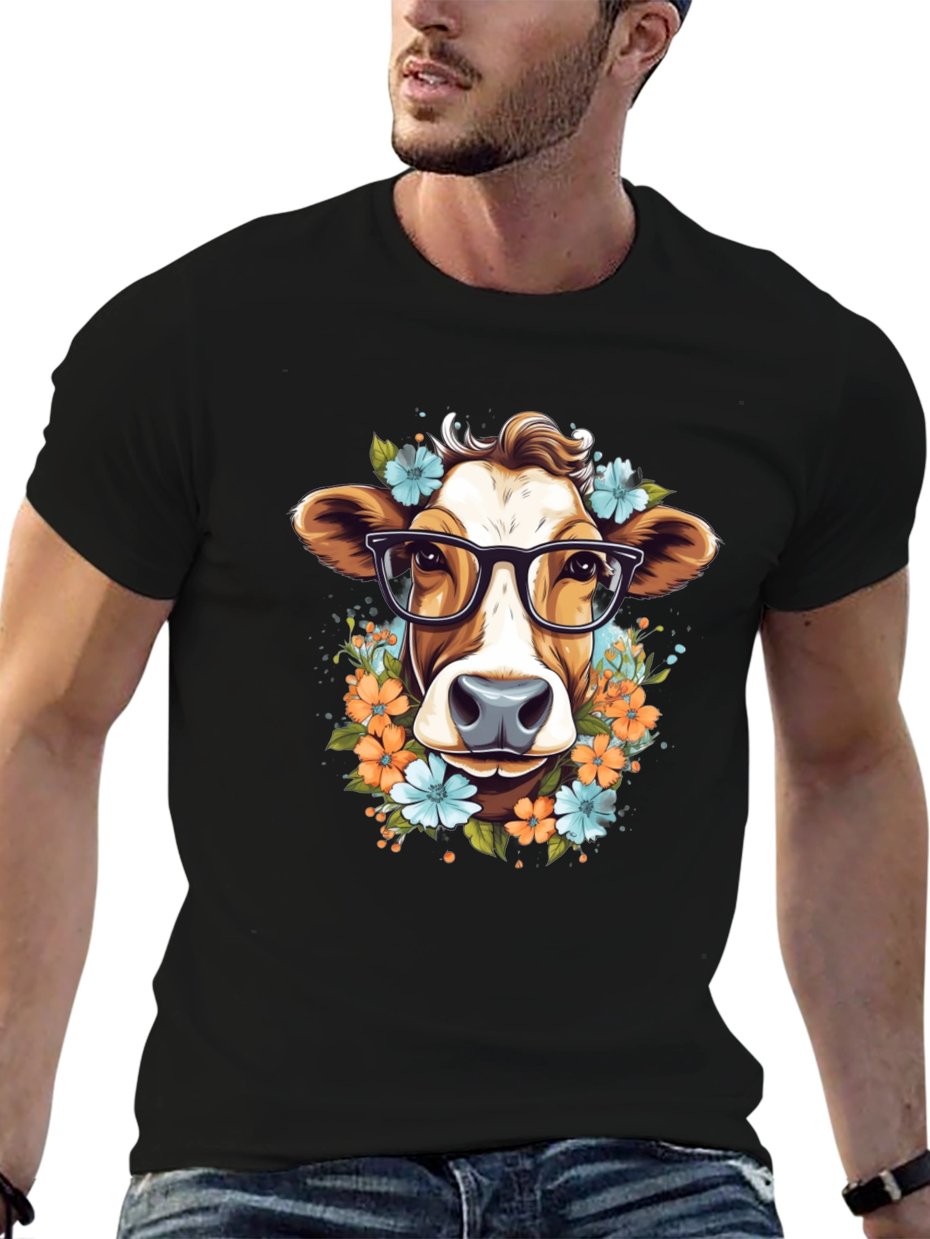 Cow with Glasses Graphic Tee