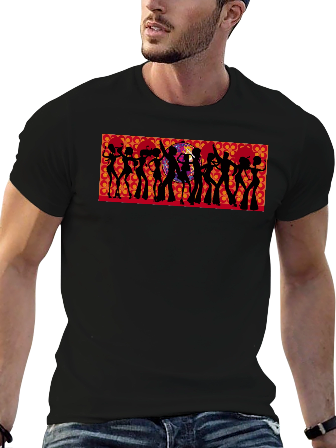 Retro Disco Silhouette Graphic Tee - Black