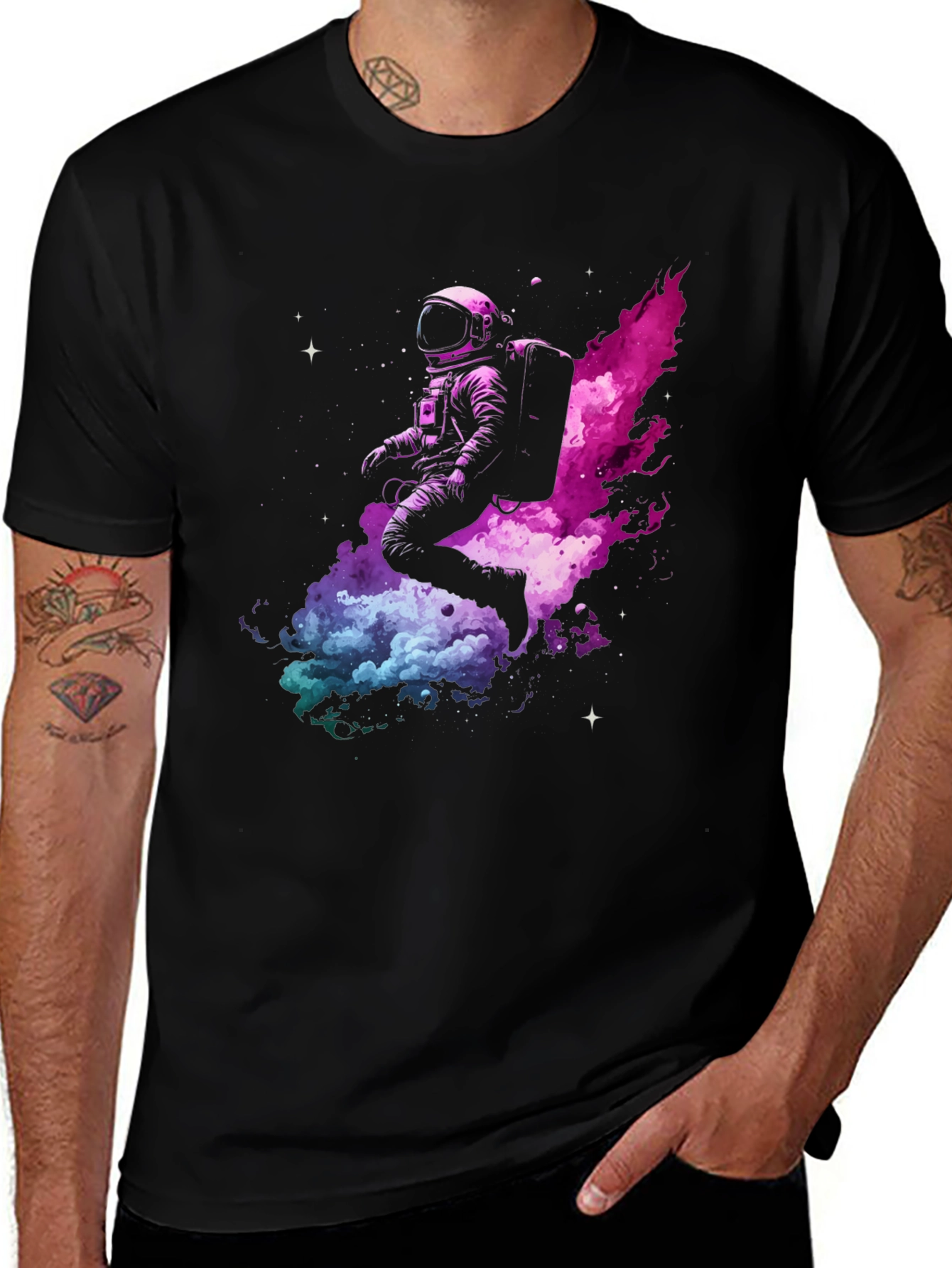 Astronaut in Space Black T-Shirt