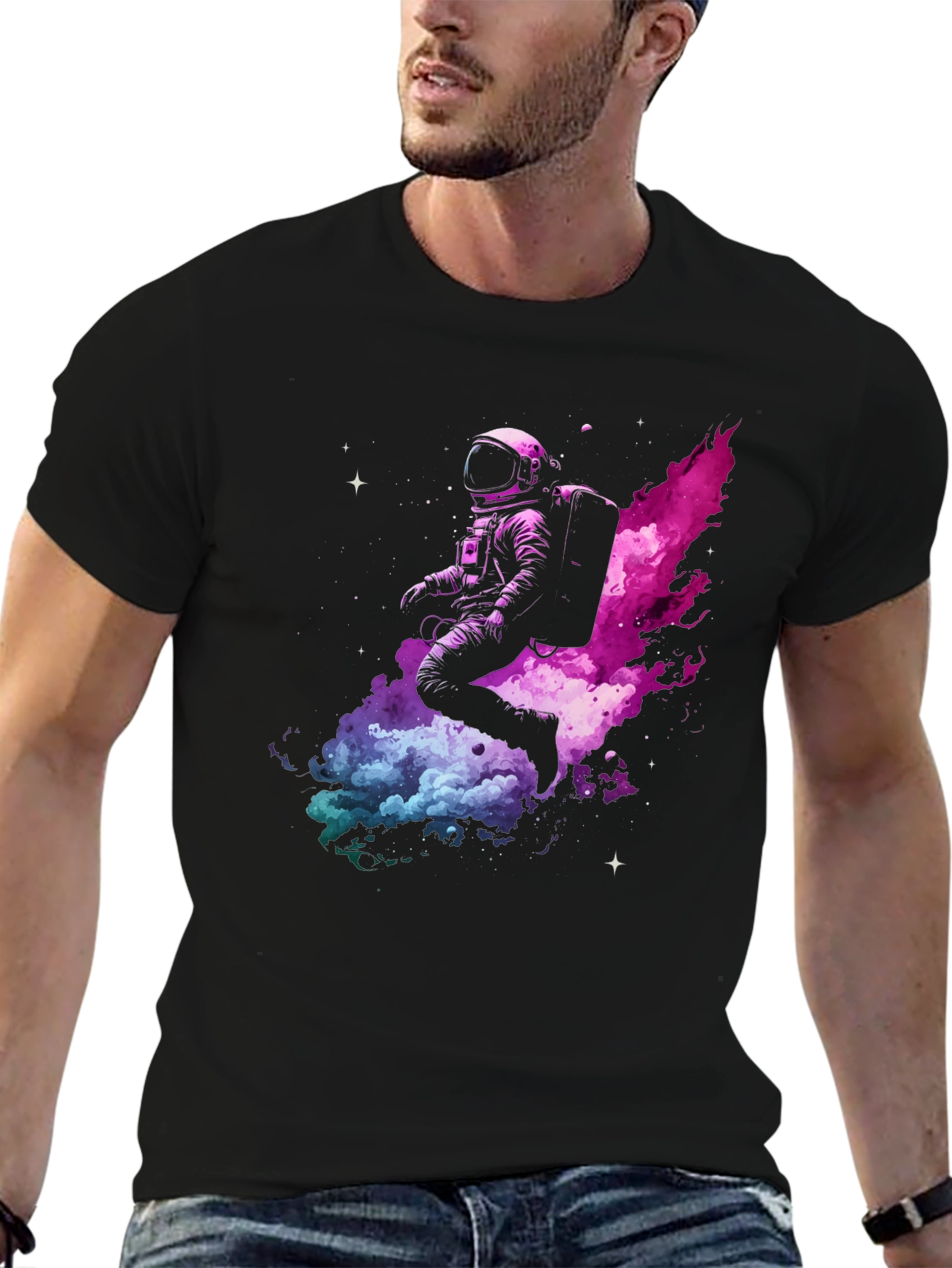 Astronaut in Space Black T-Shirt