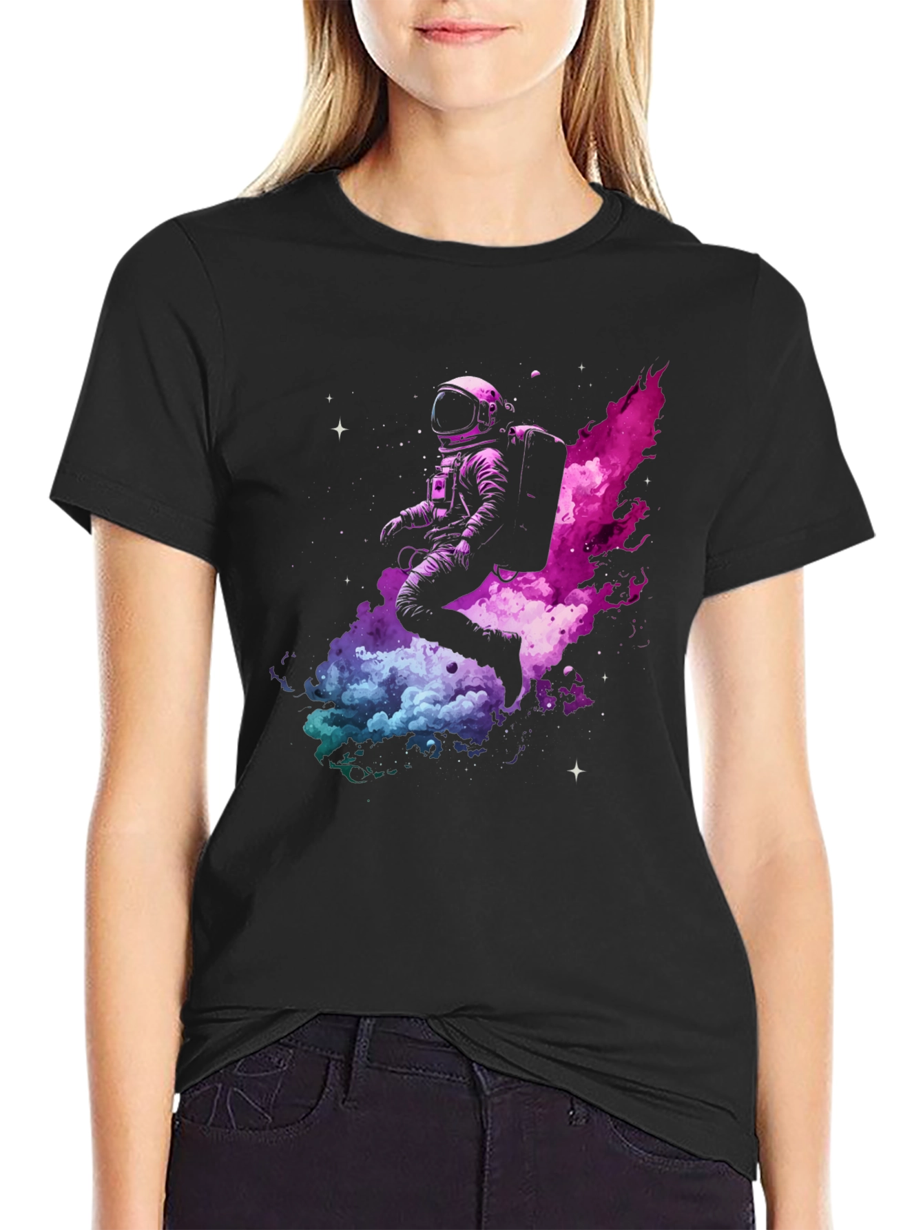 Astronaut in Space Black T-Shirt