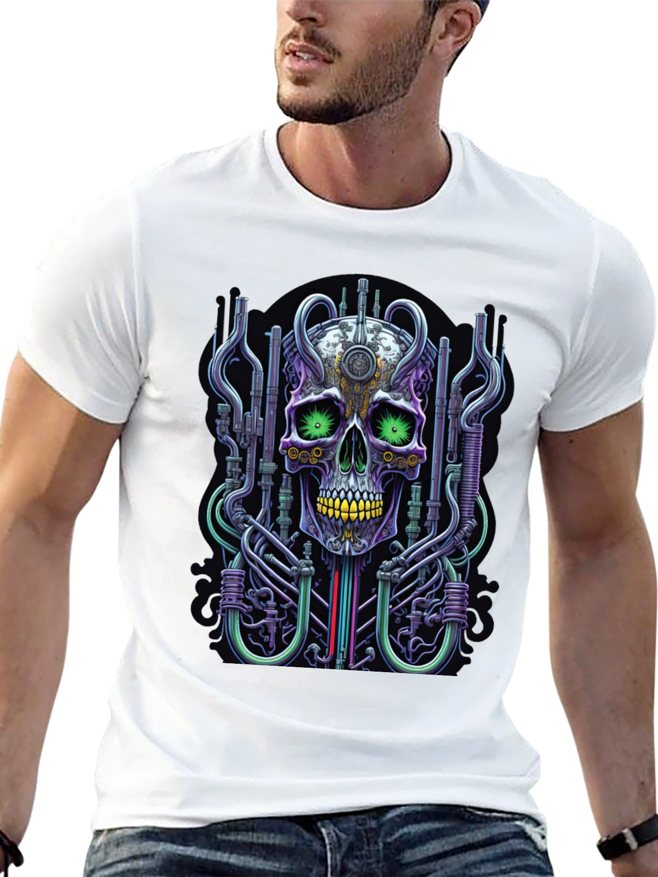 Cyberpunk Skull Graphic Tee - Unique Design