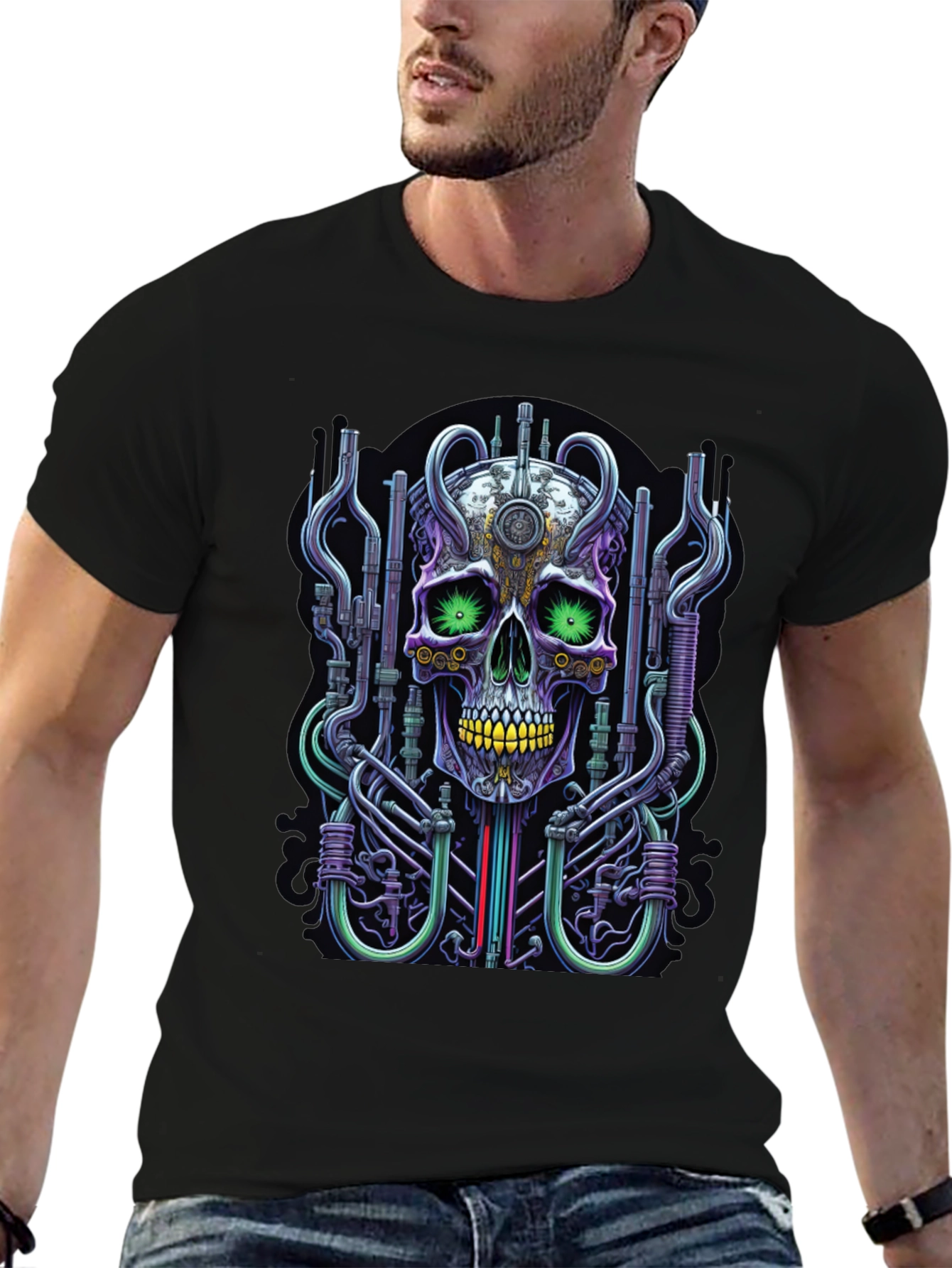 Cyberpunk Skull Graphic Tee - Unique Design