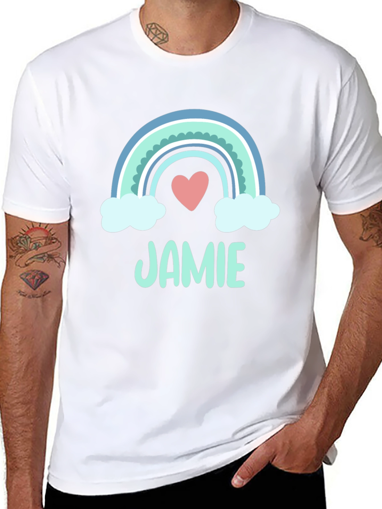 Jamie Rainbow Heart T-Shirt - Cute & Personalized