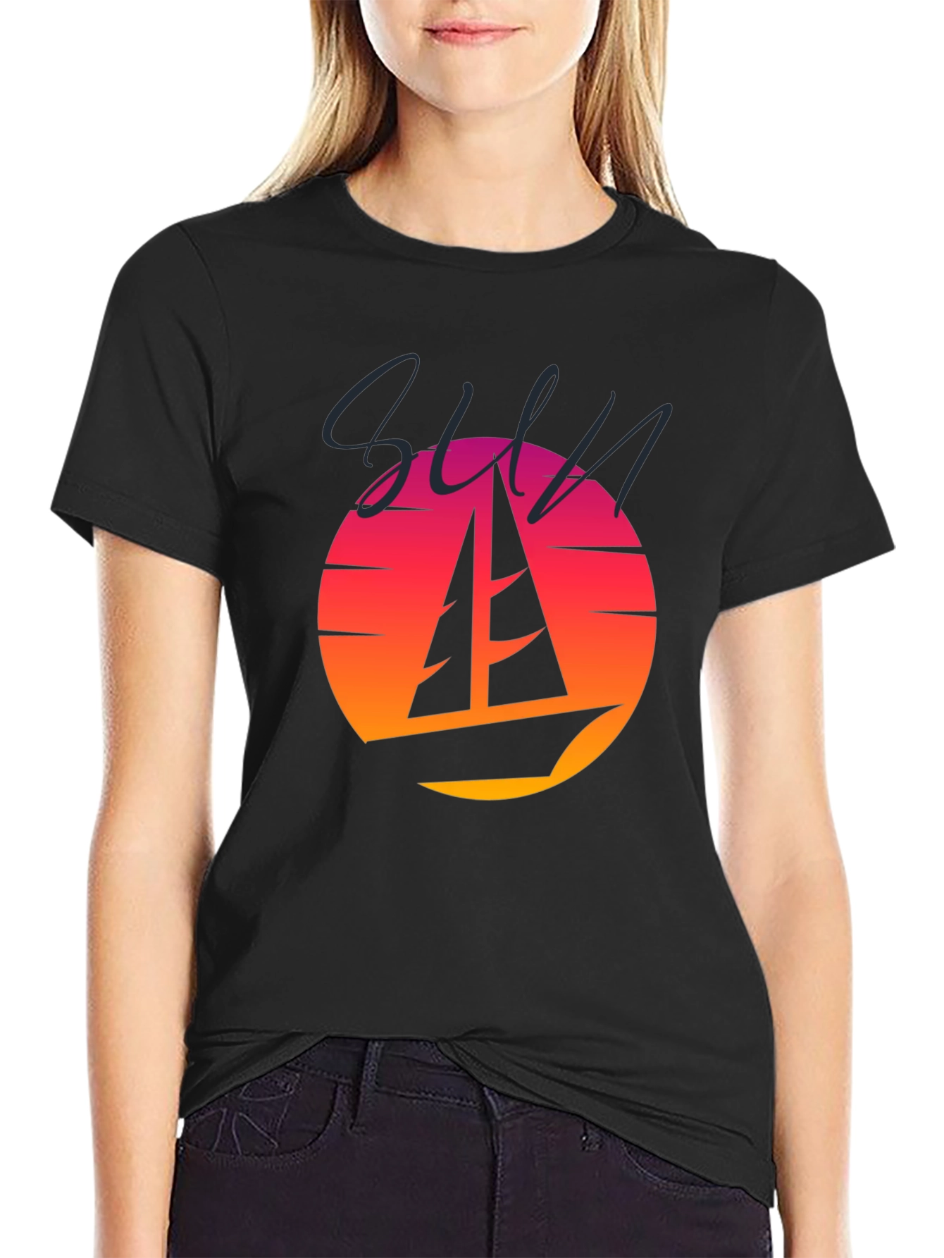 Retro Sunset Sailboat Graphic T-Shirt