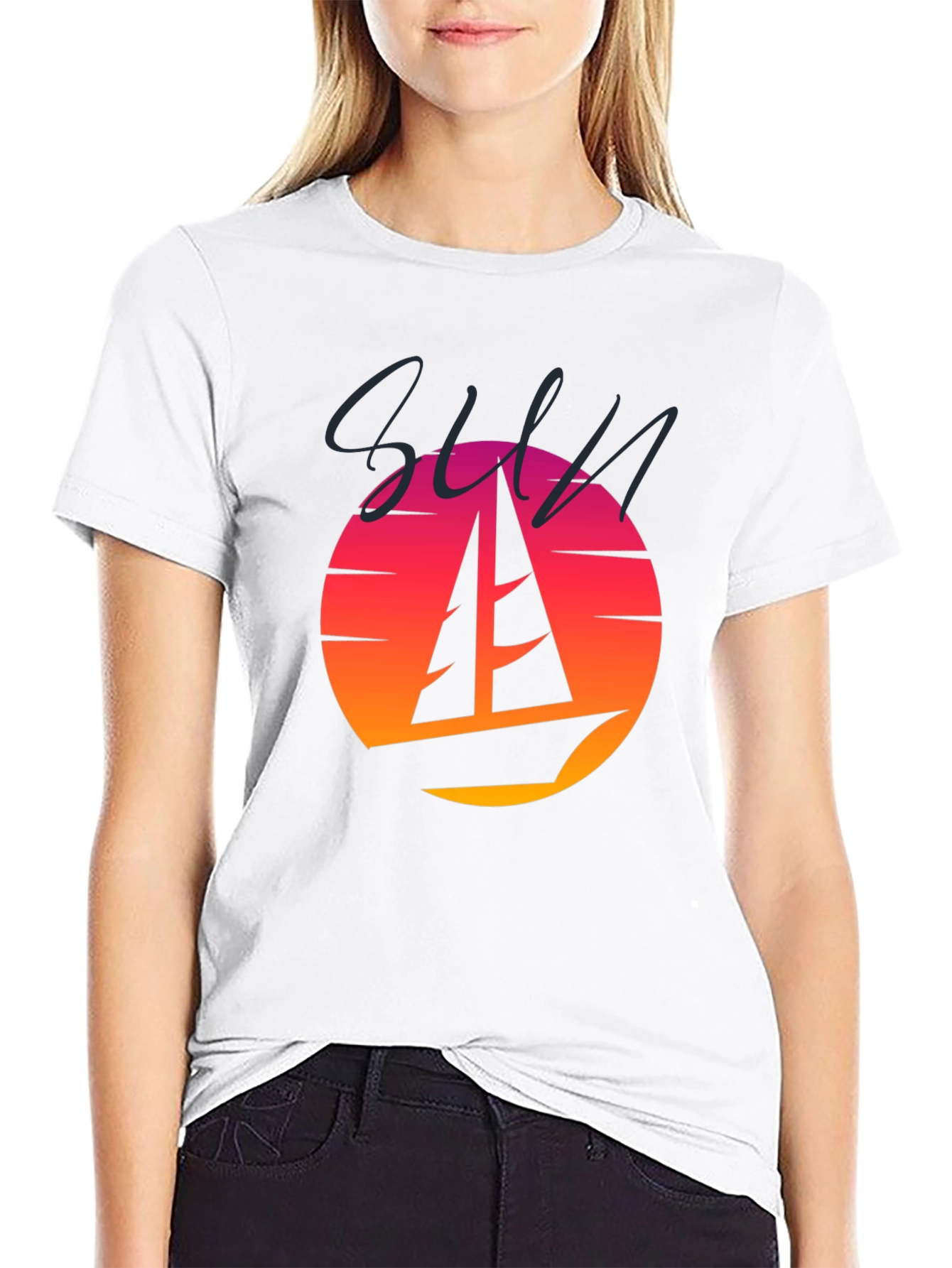 Retro Sunset Sailboat Graphic T-Shirt