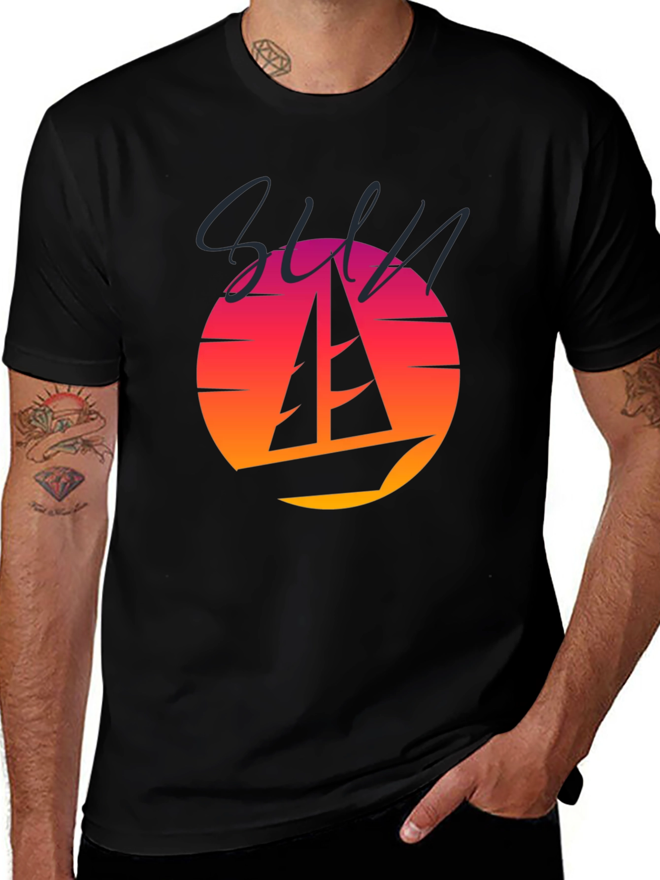 Retro Sunset Sailboat Graphic T-Shirt