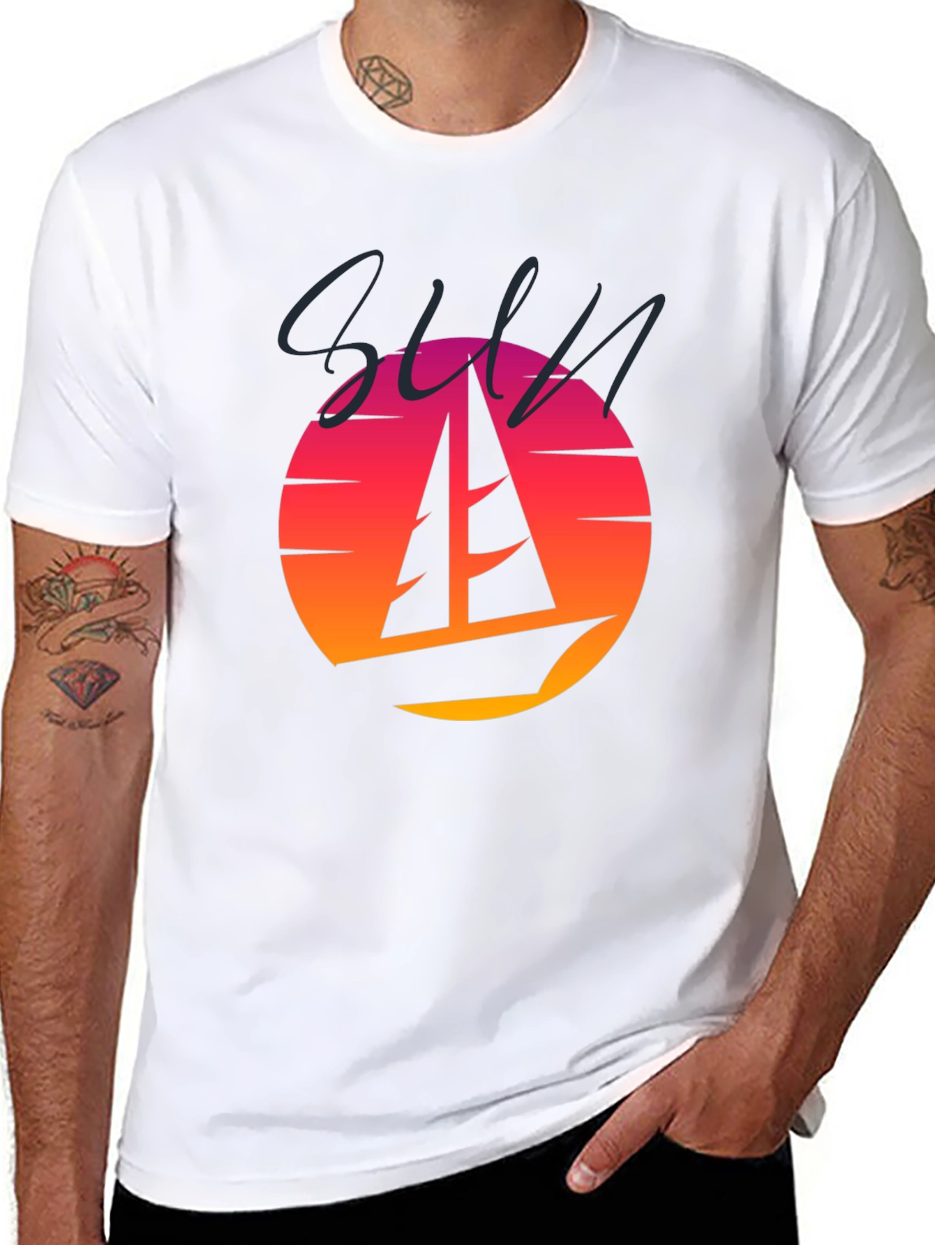 Retro Sunset Sailboat Graphic T-Shirt