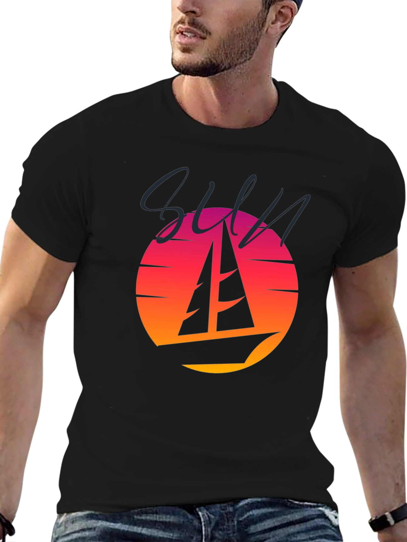 Retro Sunset Sailboat Graphic T-Shirt