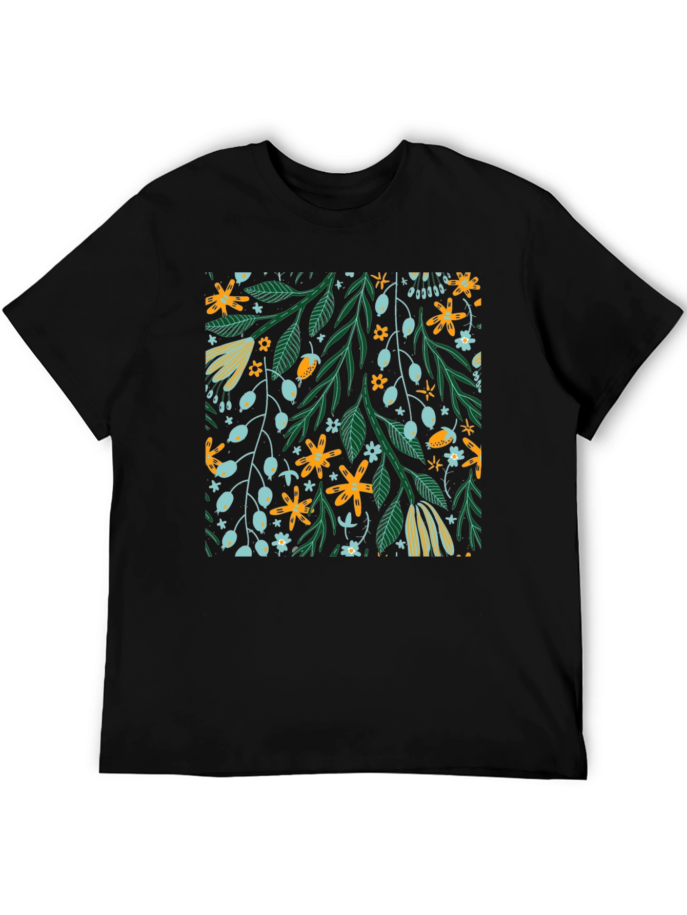 Floral Pattern Black T-Shirt - Trendy Unisex Design