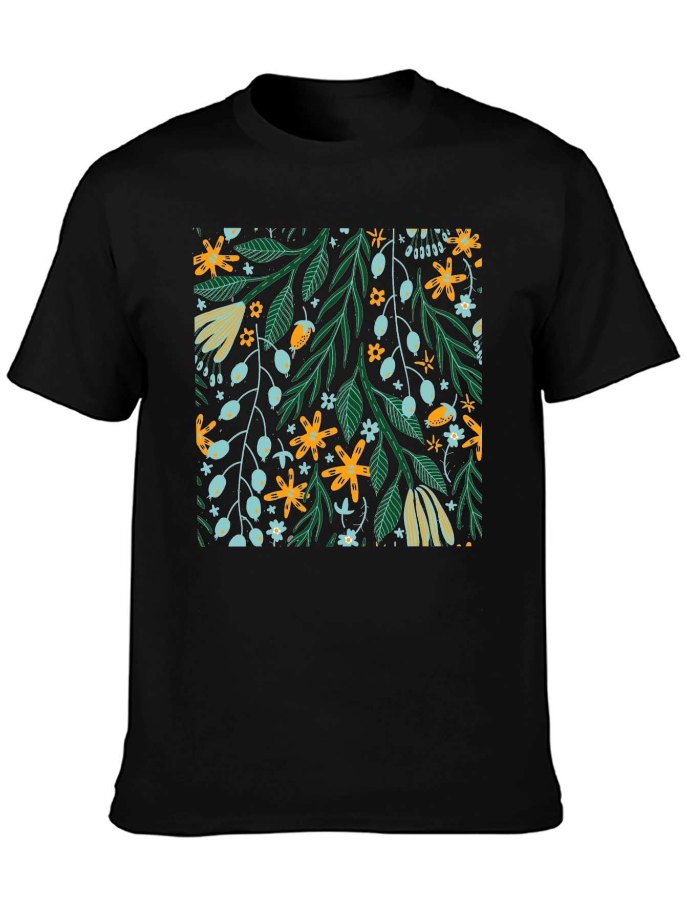 Floral Pattern Black T-Shirt - Trendy Unisex Design