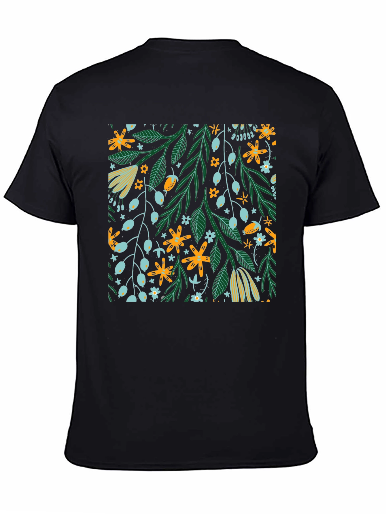 Floral Pattern Black T-Shirt - Trendy Unisex Design