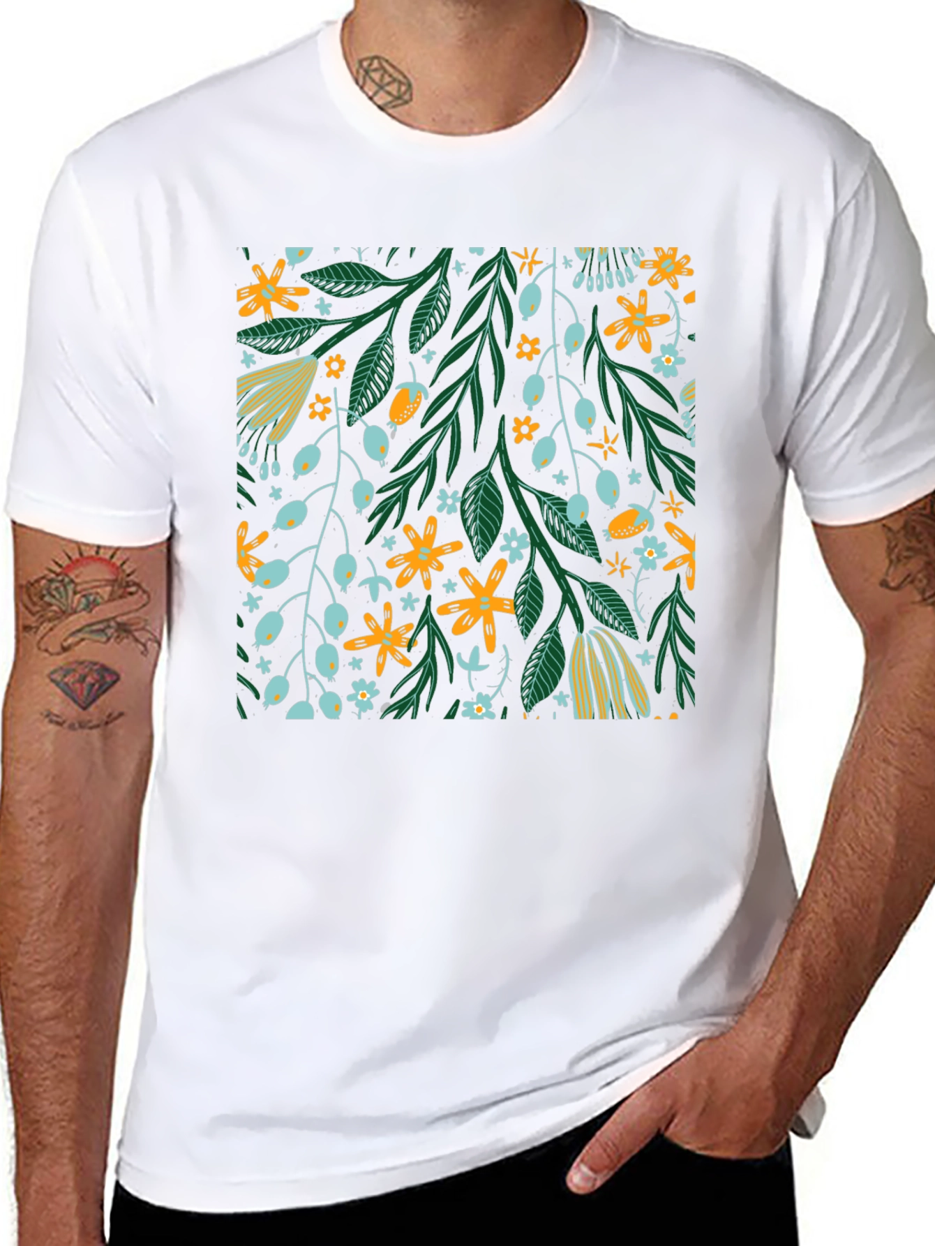 Floral Pattern Black T-Shirt - Trendy Unisex Design