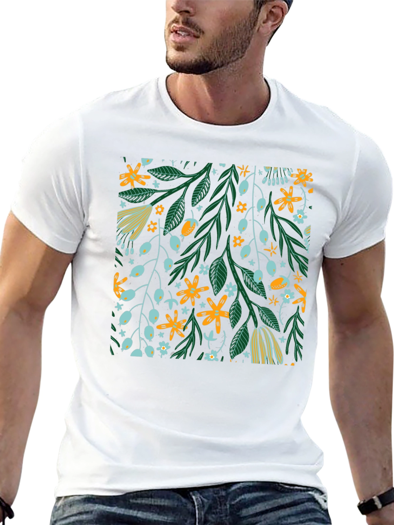 Floral Pattern Black T-Shirt - Trendy Unisex Design